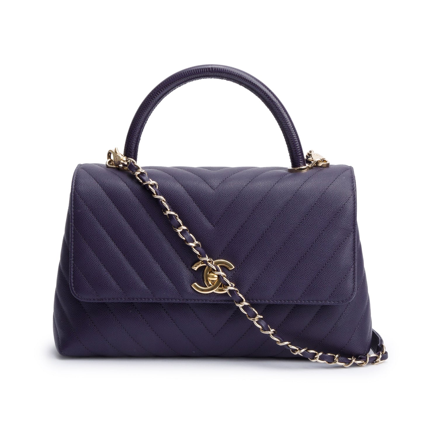 Chanel 202 Purple Chevron Quilted Caviar Leather Travel Bag