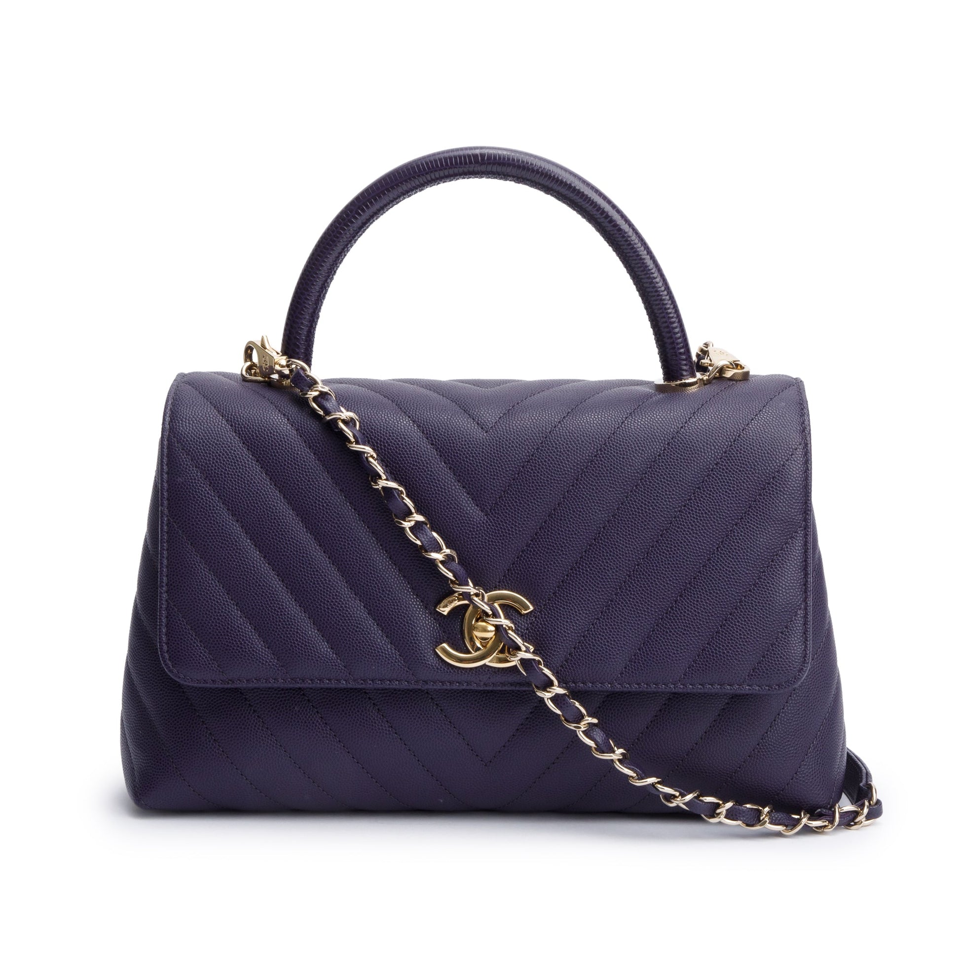 Chanel 202 Purple Chevron Quilted Caviar Leather Travel Bag
