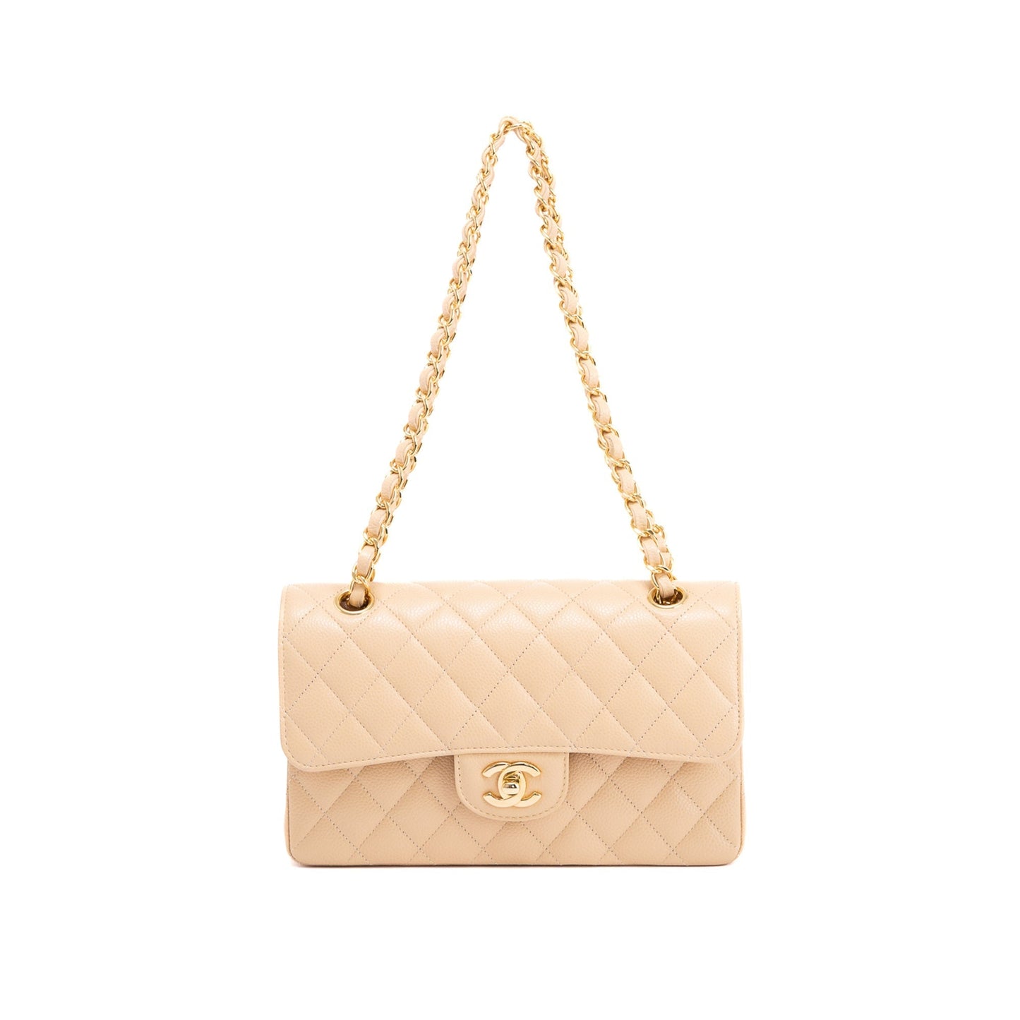 Chanel Caviar Classic Double Flap Beige Travel Bag