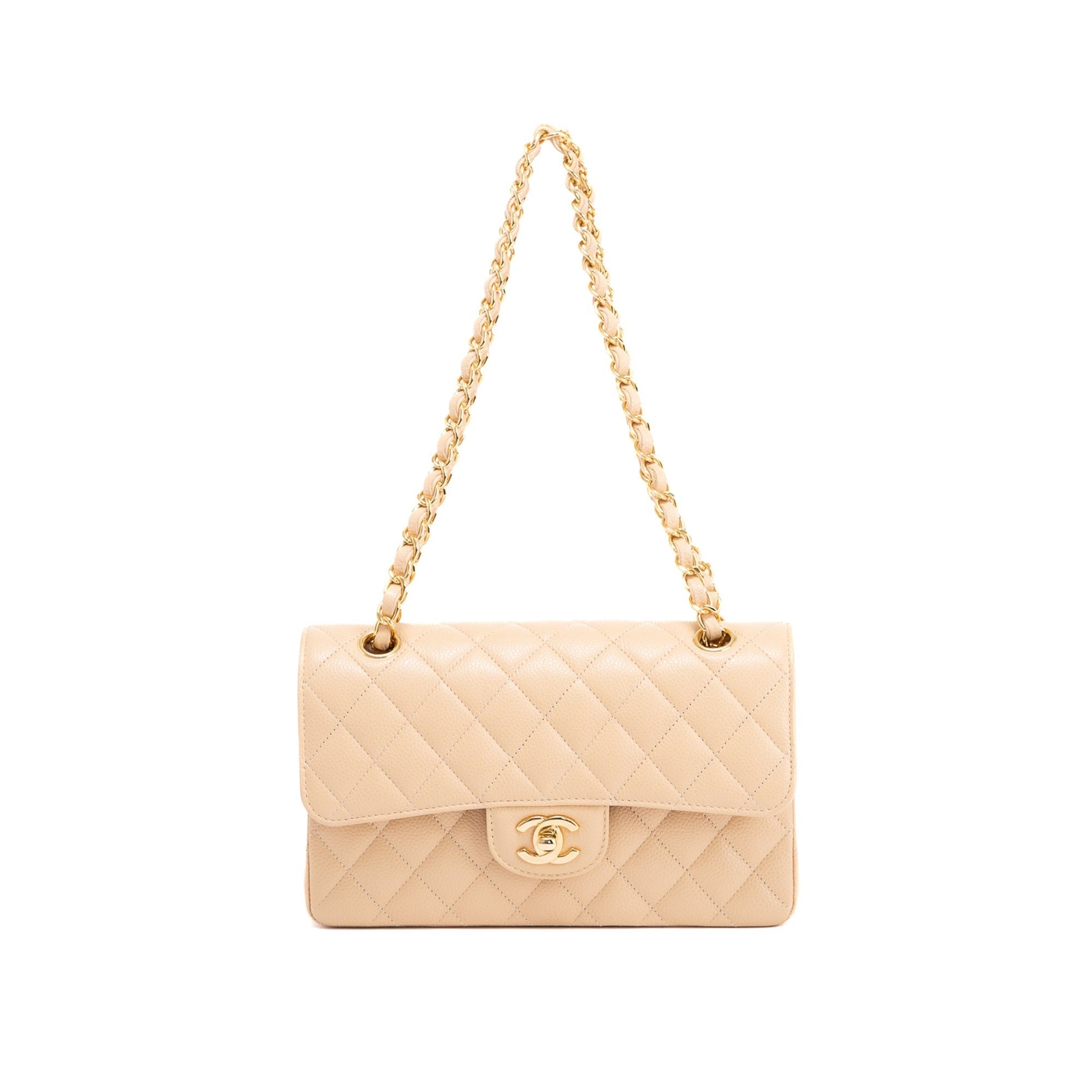 Chanel Caviar Classic Double Flap Beige Travel Bag