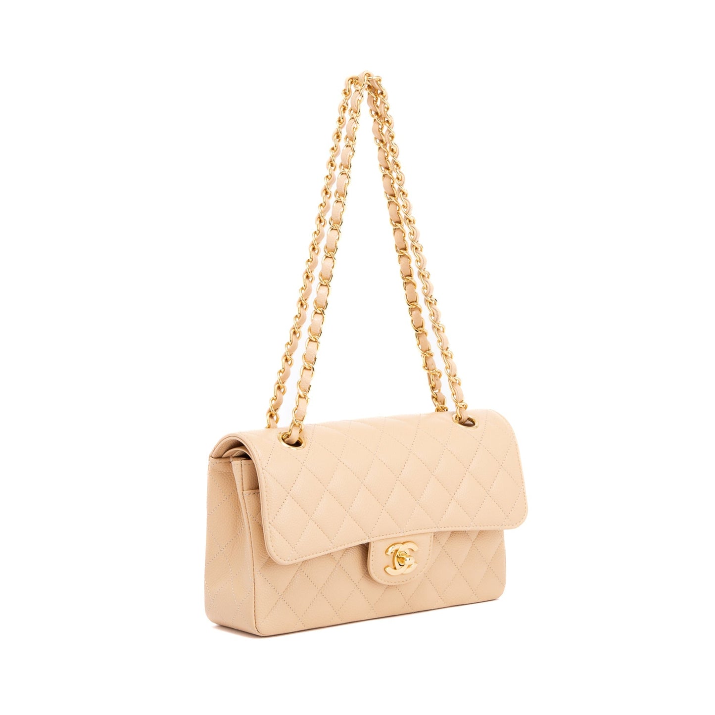 Chanel Caviar Classic Double Flap Beige Travel Bag