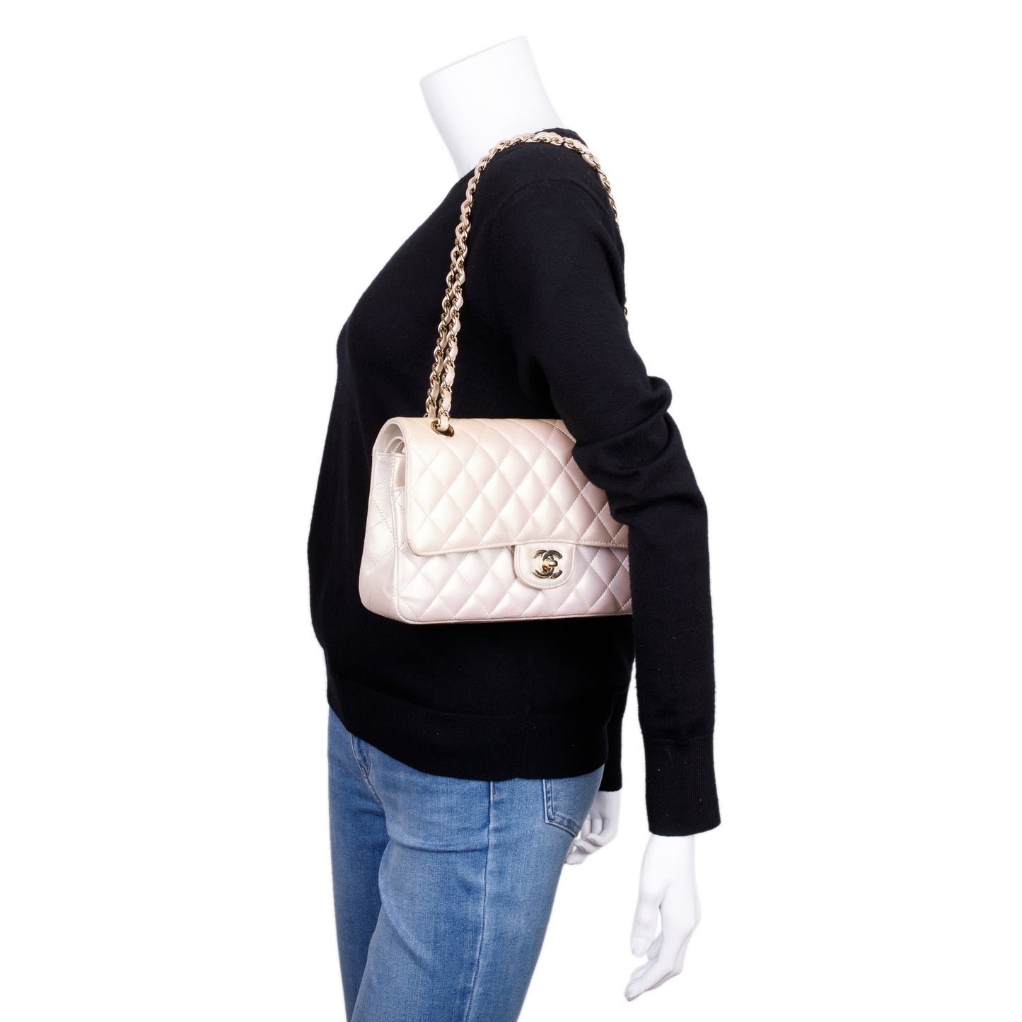 Chanel Iridescent Classic Double Flap Leather Calfskin Beige Travel Bag