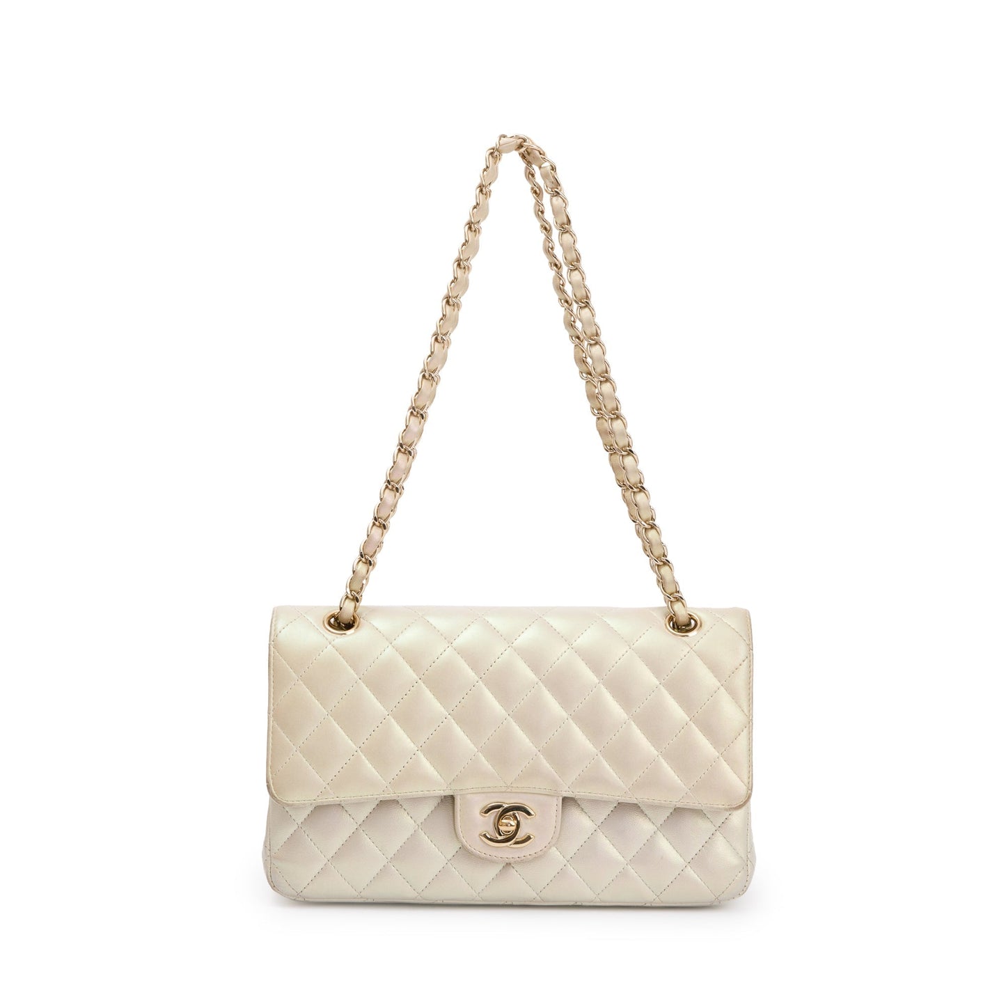 Chanel Iridescent Classic Double Flap Leather Calfskin Beige Travel Bag