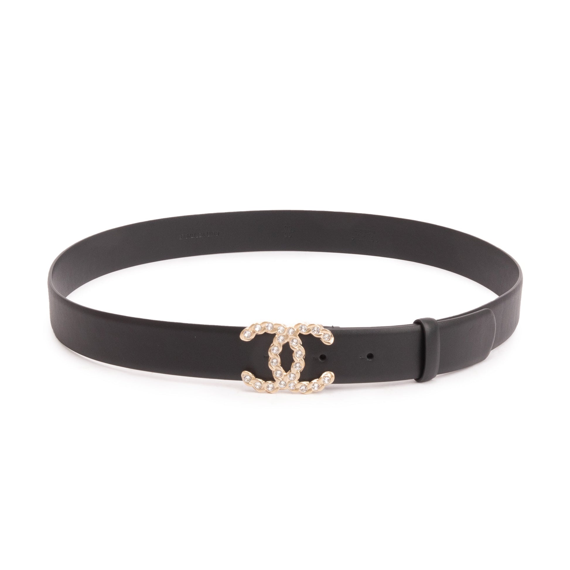 Chanel Strass CC Buckle Belt 95 Leather Calfskin Black