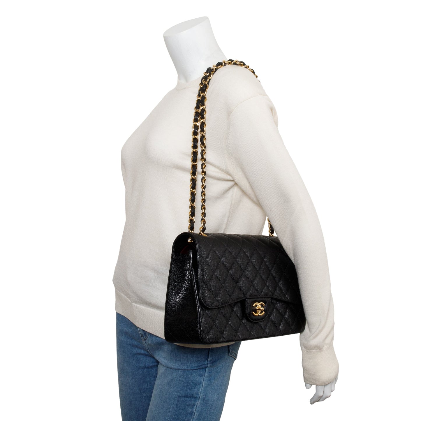 Chanel Caviar Classic Jumbo Double Flap Black Travel Bag 13