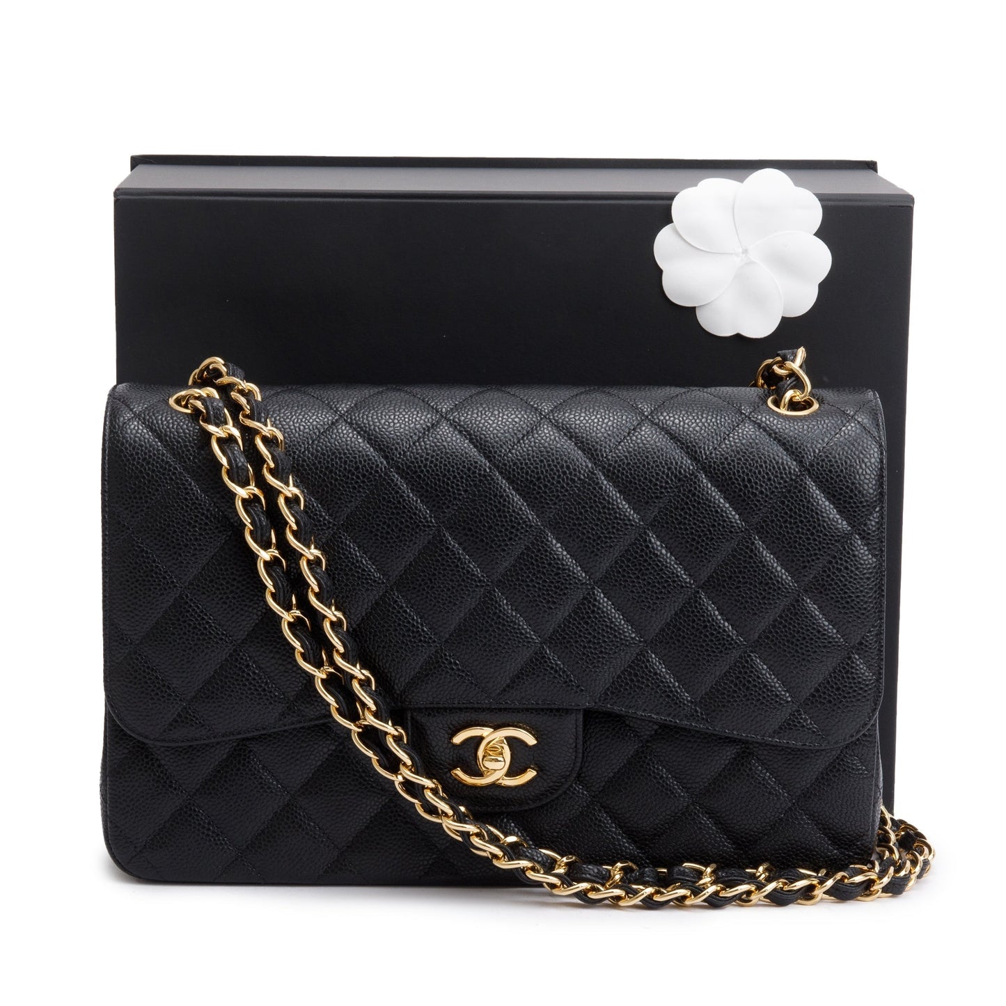 Chanel Caviar Classic Jumbo Double Flap Black Travel Bag 13