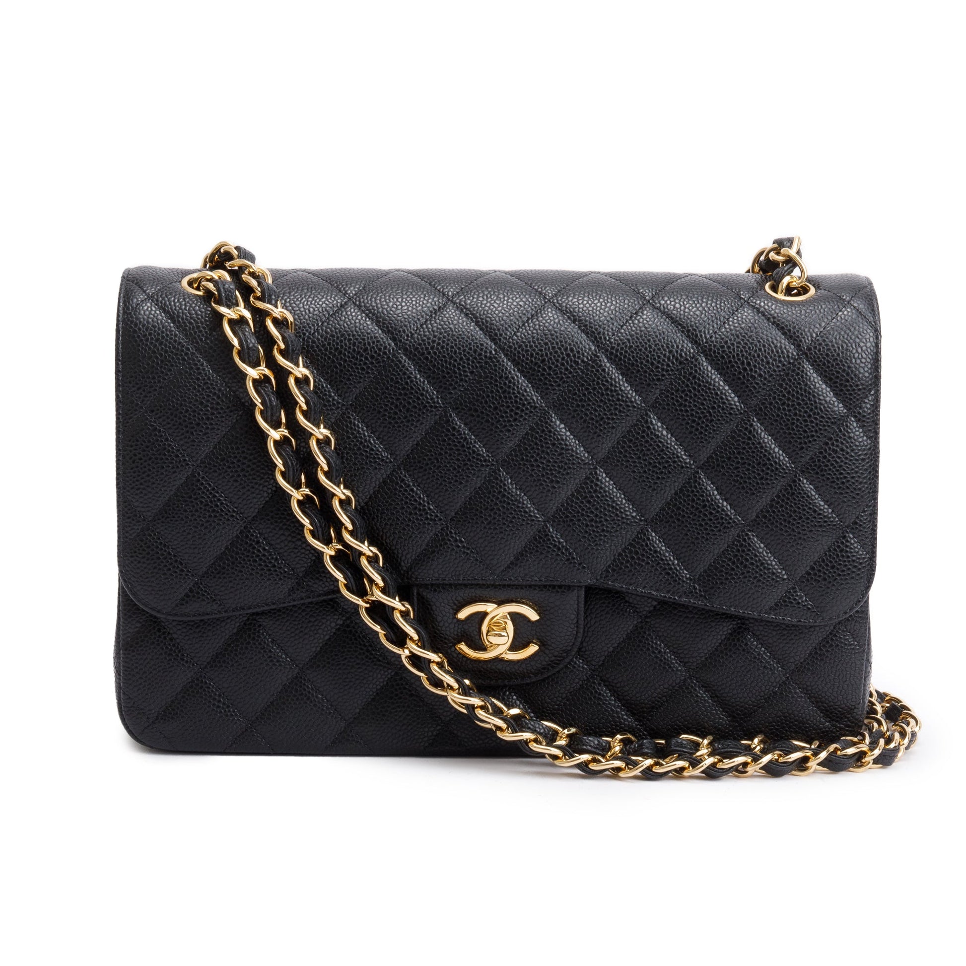 Chanel Caviar Classic Jumbo Double Flap Black Travel Bag 13