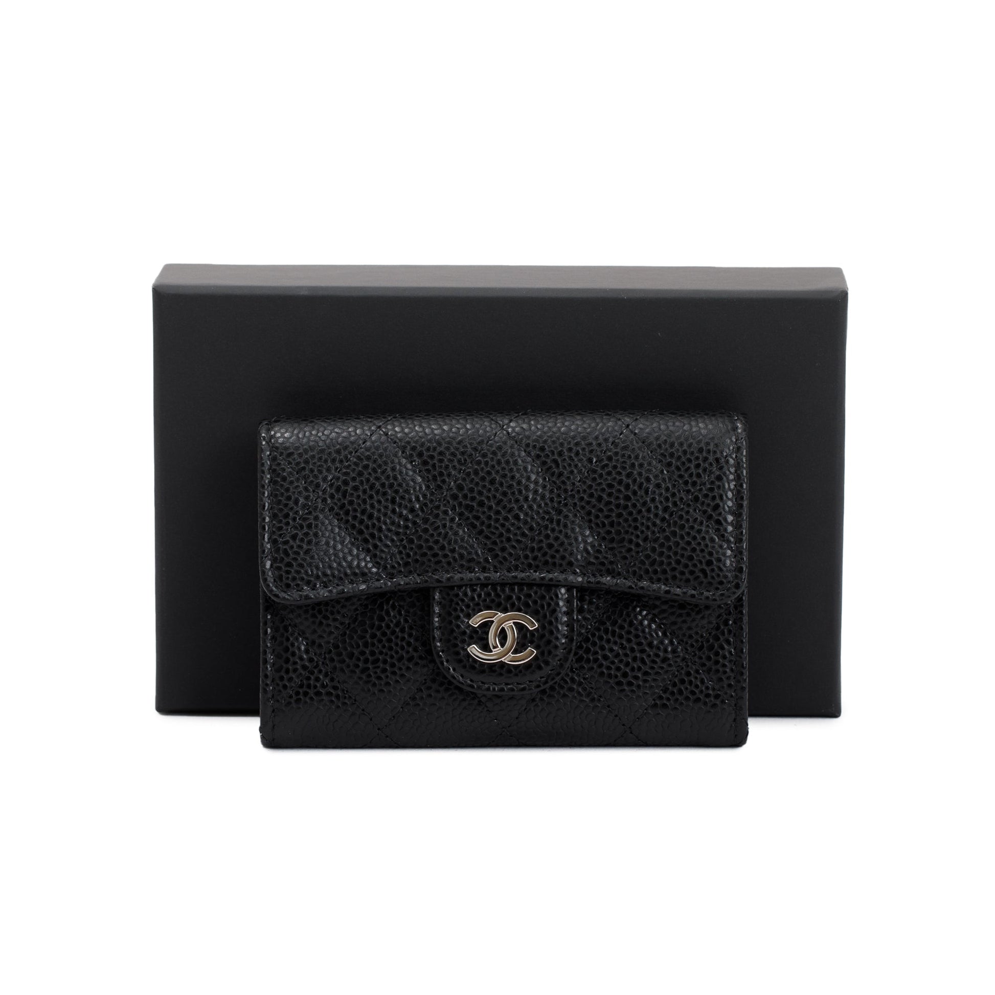 Chanel Caviar Classic Flap Card Holder Leather Black Wallet Case 3