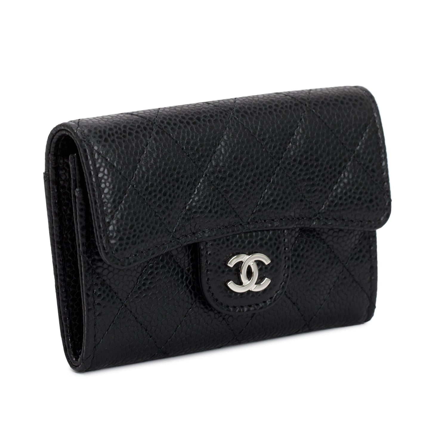 Chanel Caviar Classic Flap Card Holder Leather Black Wallet Case 3