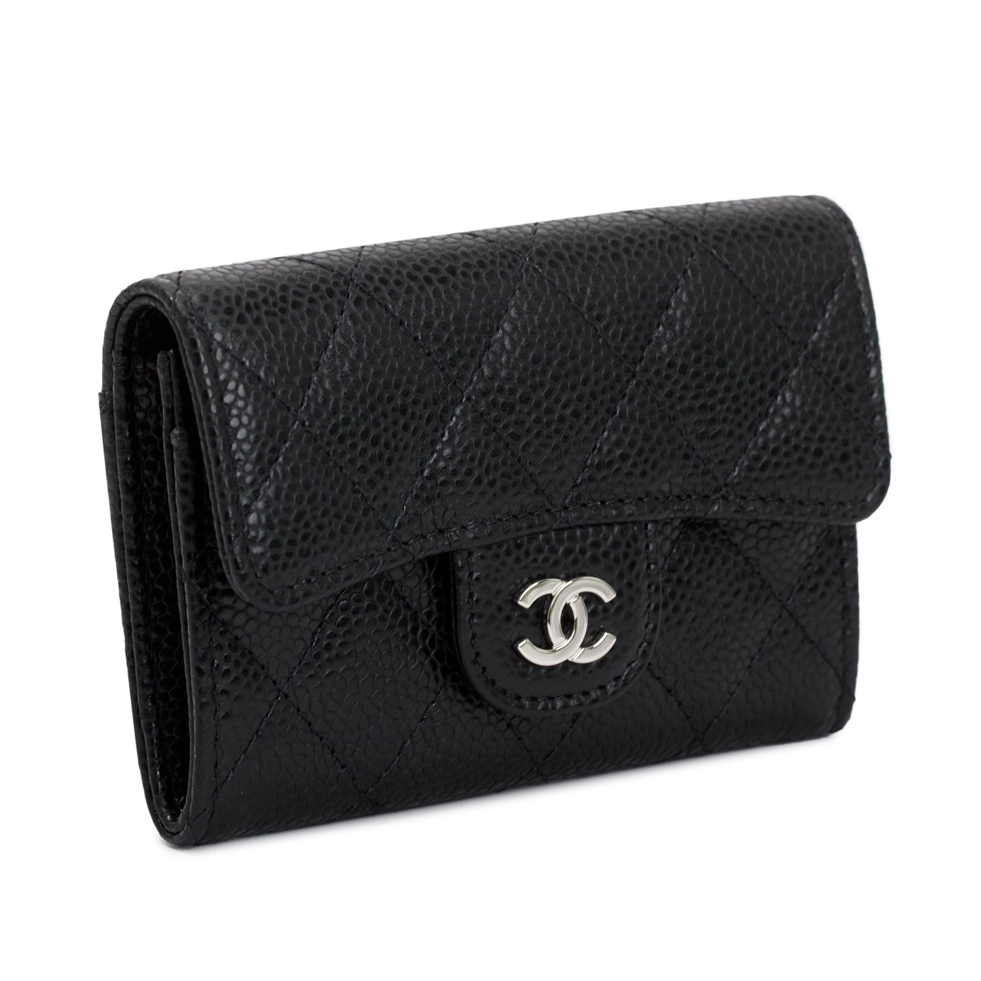 Chanel Caviar Classic Flap Card Holder Leather Black Wallet Case 3