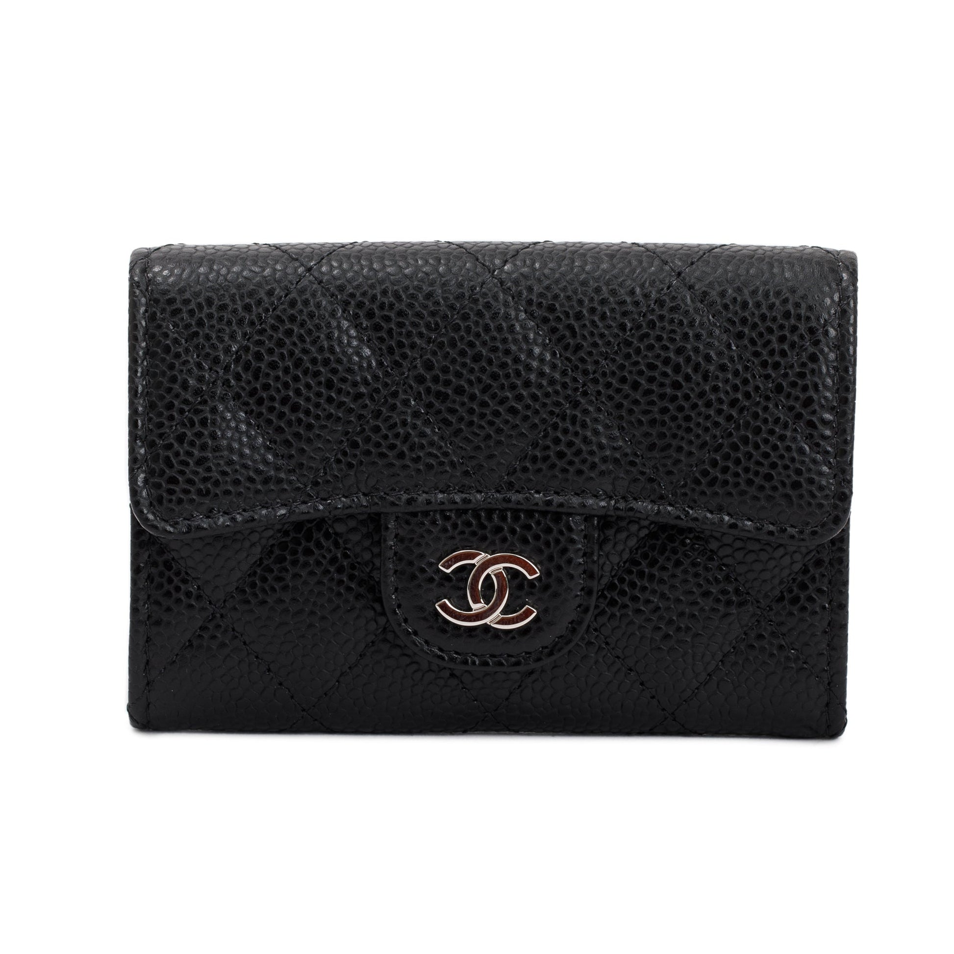 Chanel Caviar Classic Flap Card Holder Leather Black Wallet Case 3