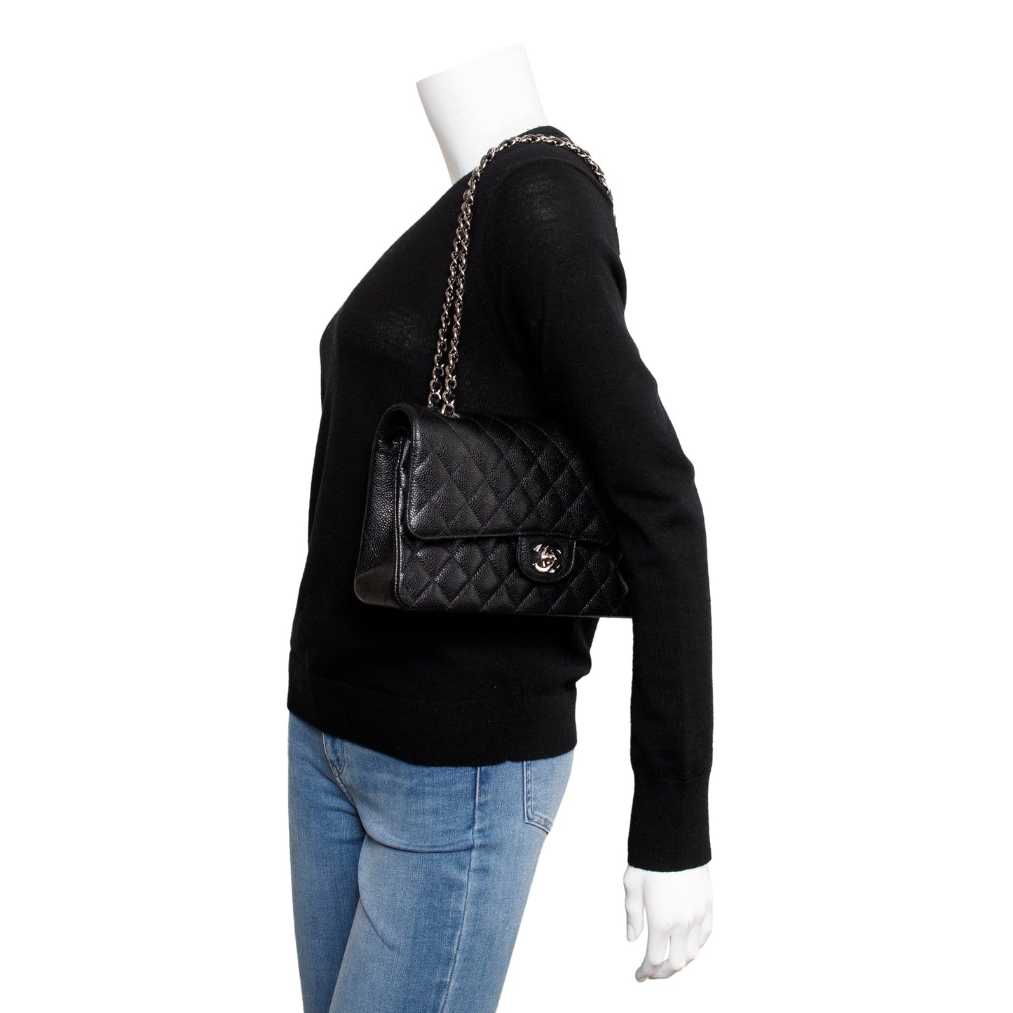 Chanel Caviar Classic Double Flap Leather Black Travel Bag 5