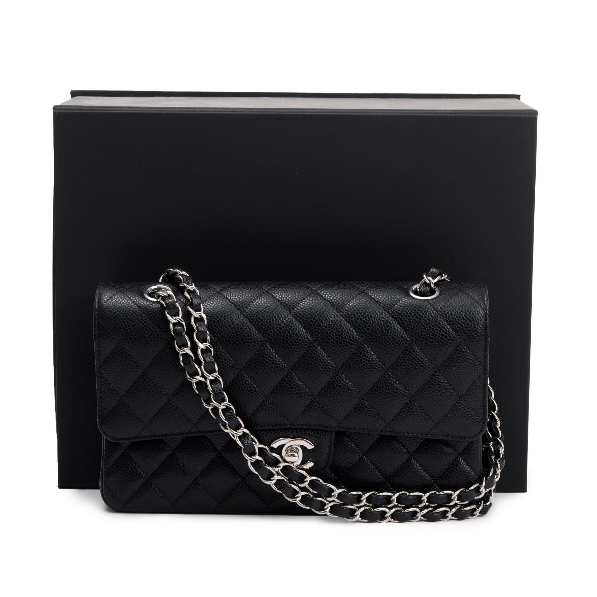 Chanel Caviar Classic Double Flap Leather Black Travel Bag 4