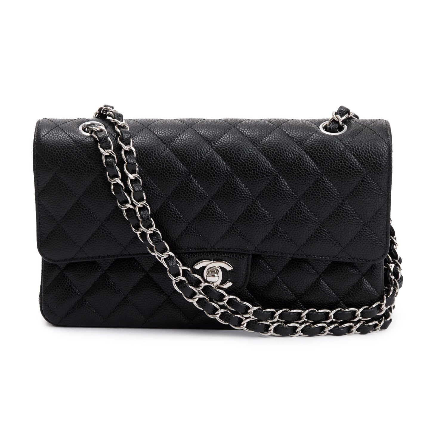 Chanel Caviar Classic Double Flap Leather Black Travel Bag 5
