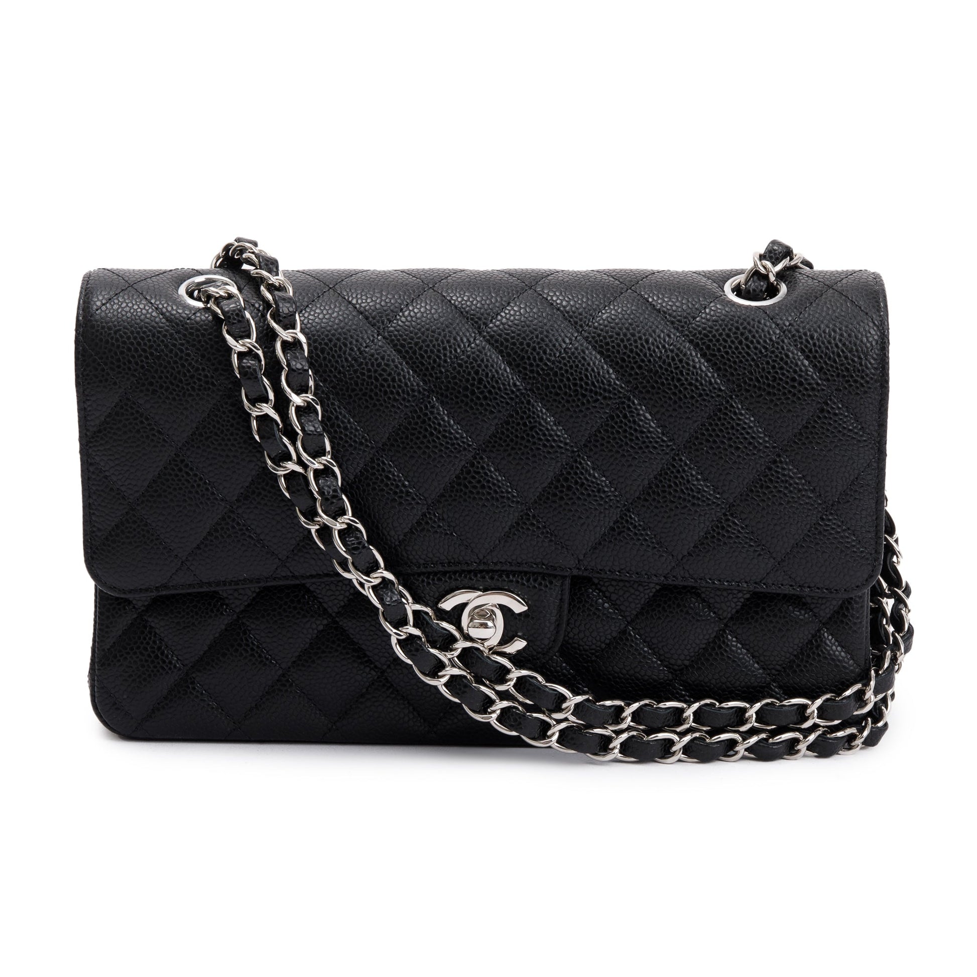 Chanel Caviar Classic Double Flap Leather Black Travel Bag 5