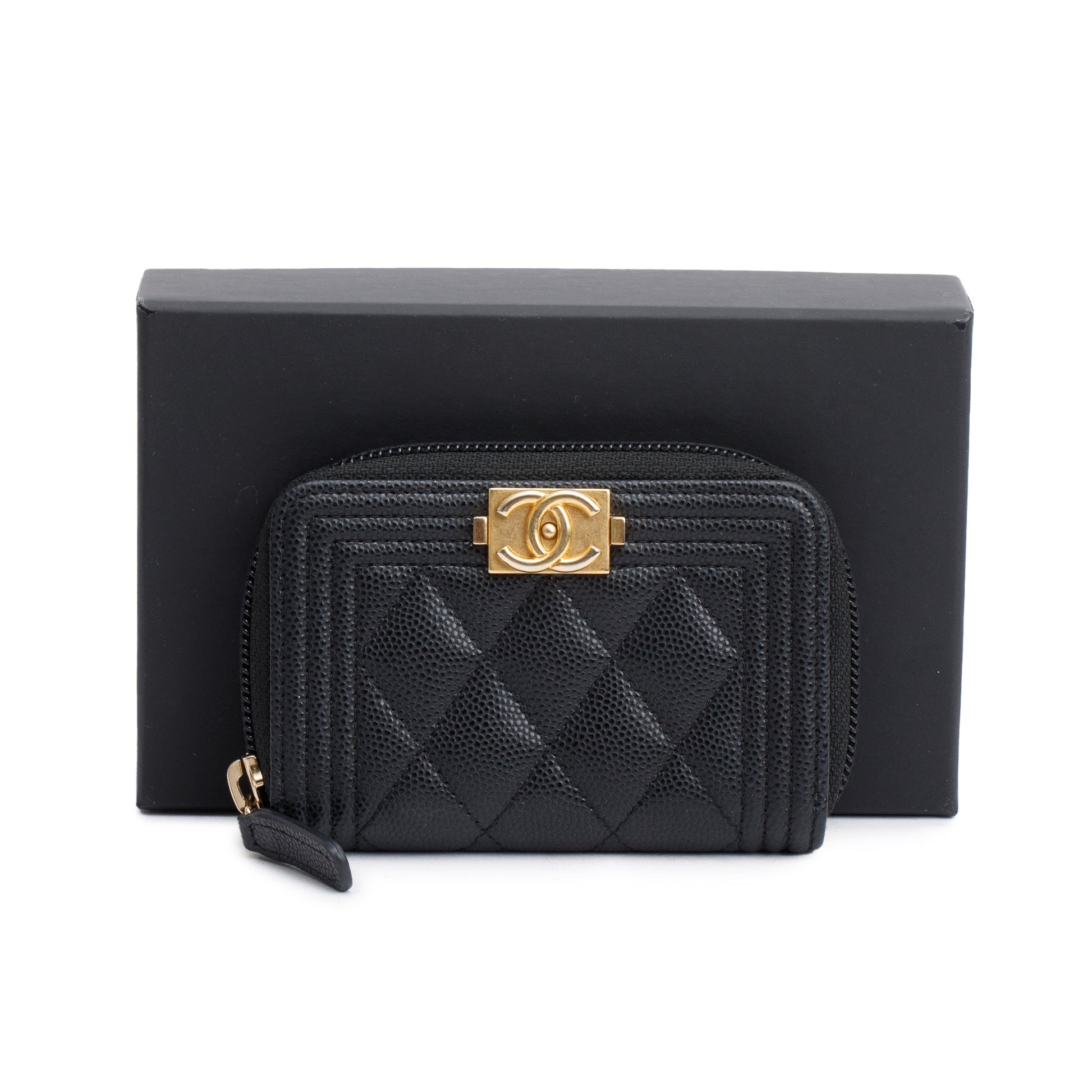 Chanel Caviar Zip Around Boy Coin Leather Black Wallet Case 3