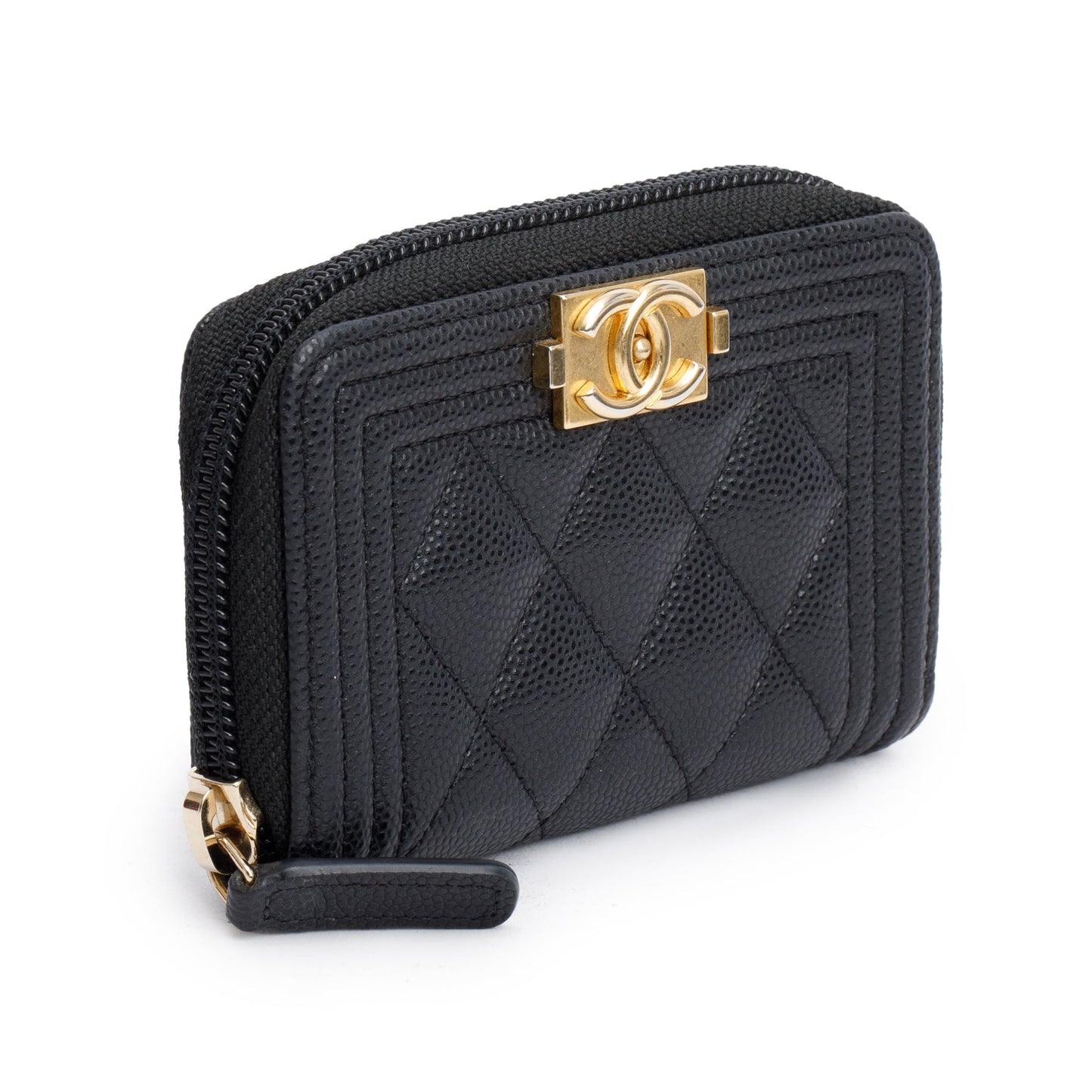 Chanel Caviar Zip Around Boy Coin Leather Black Wallet Case 3