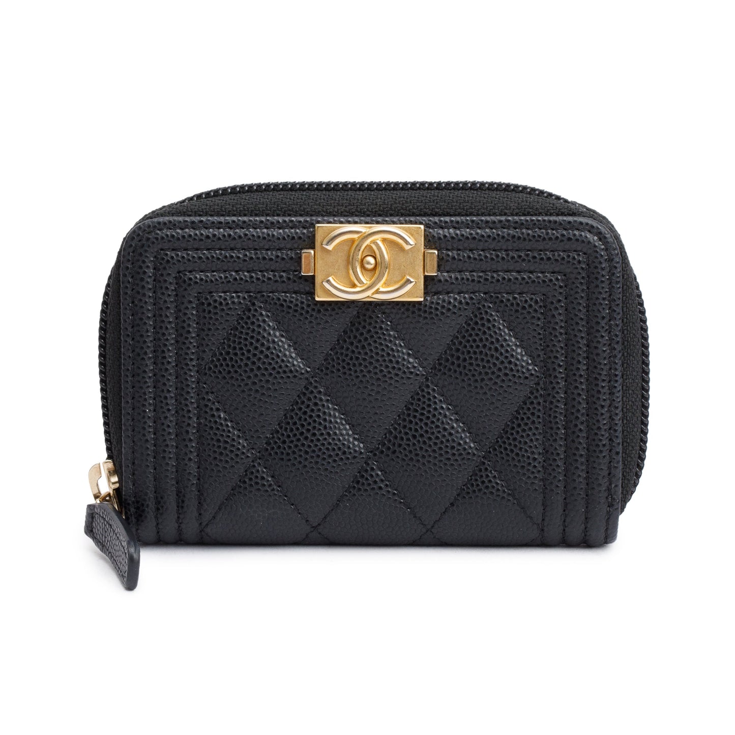 Chanel Caviar Zip Around Boy Coin Leather Black Wallet Case 3