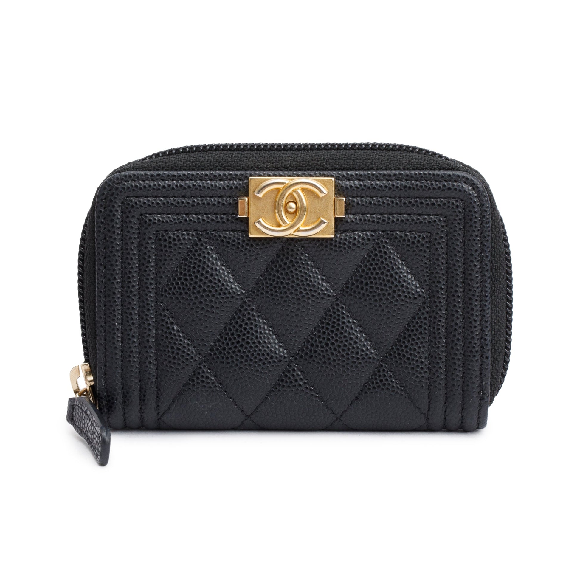 Chanel Caviar Zip Around Boy Coin Leather Black Wallet Case 3