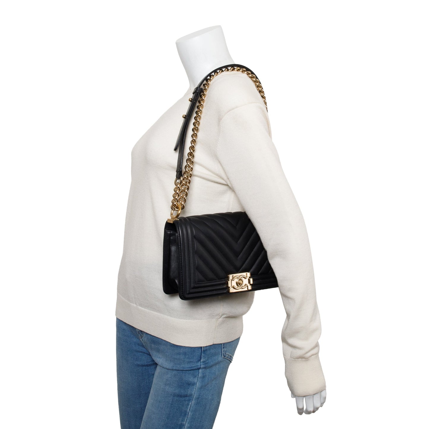 Chanel Chevron Quilted Boy Leather Lambskin Black Travel Bag