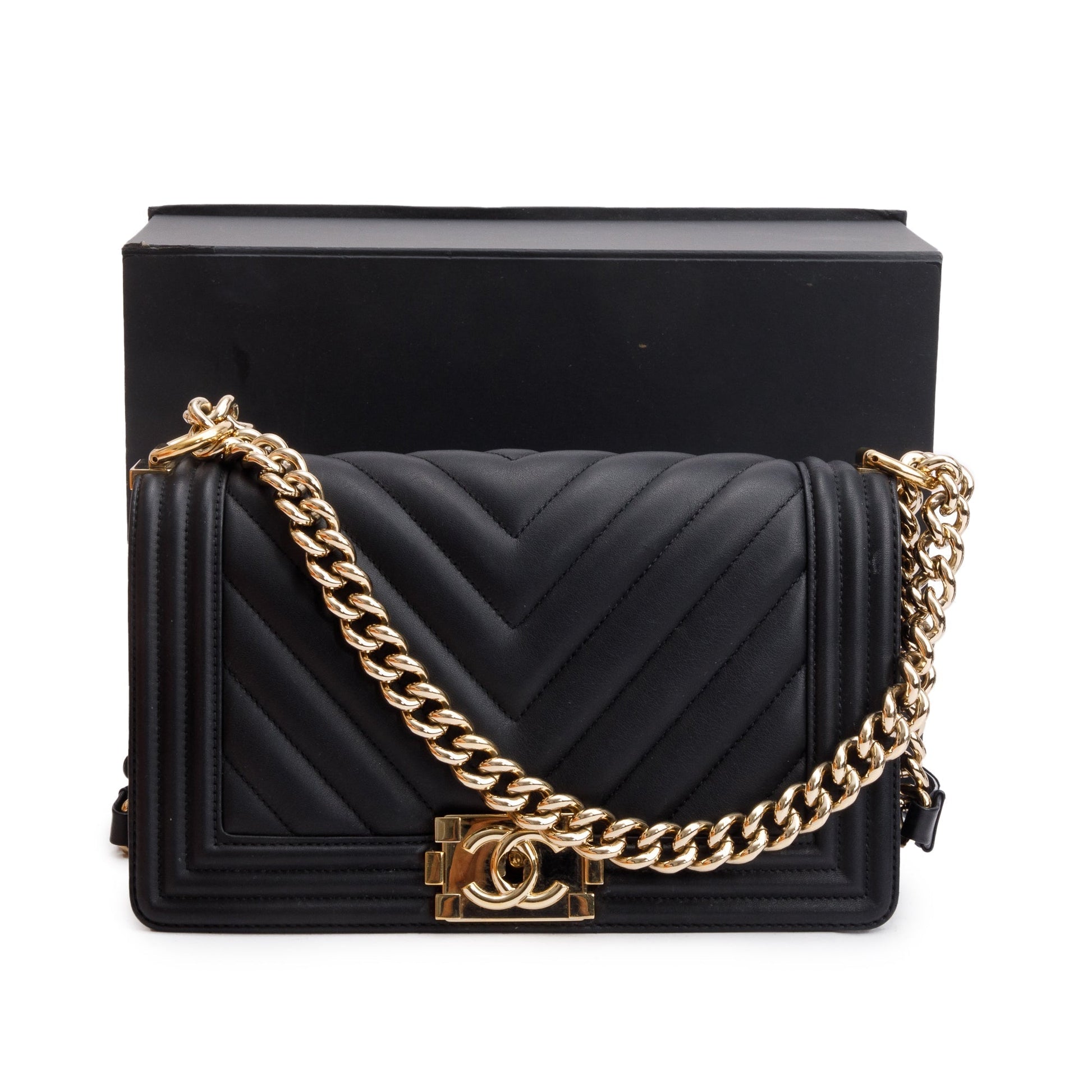 Chanel Chevron Quilted Boy Leather Lambskin Black Travel Bag