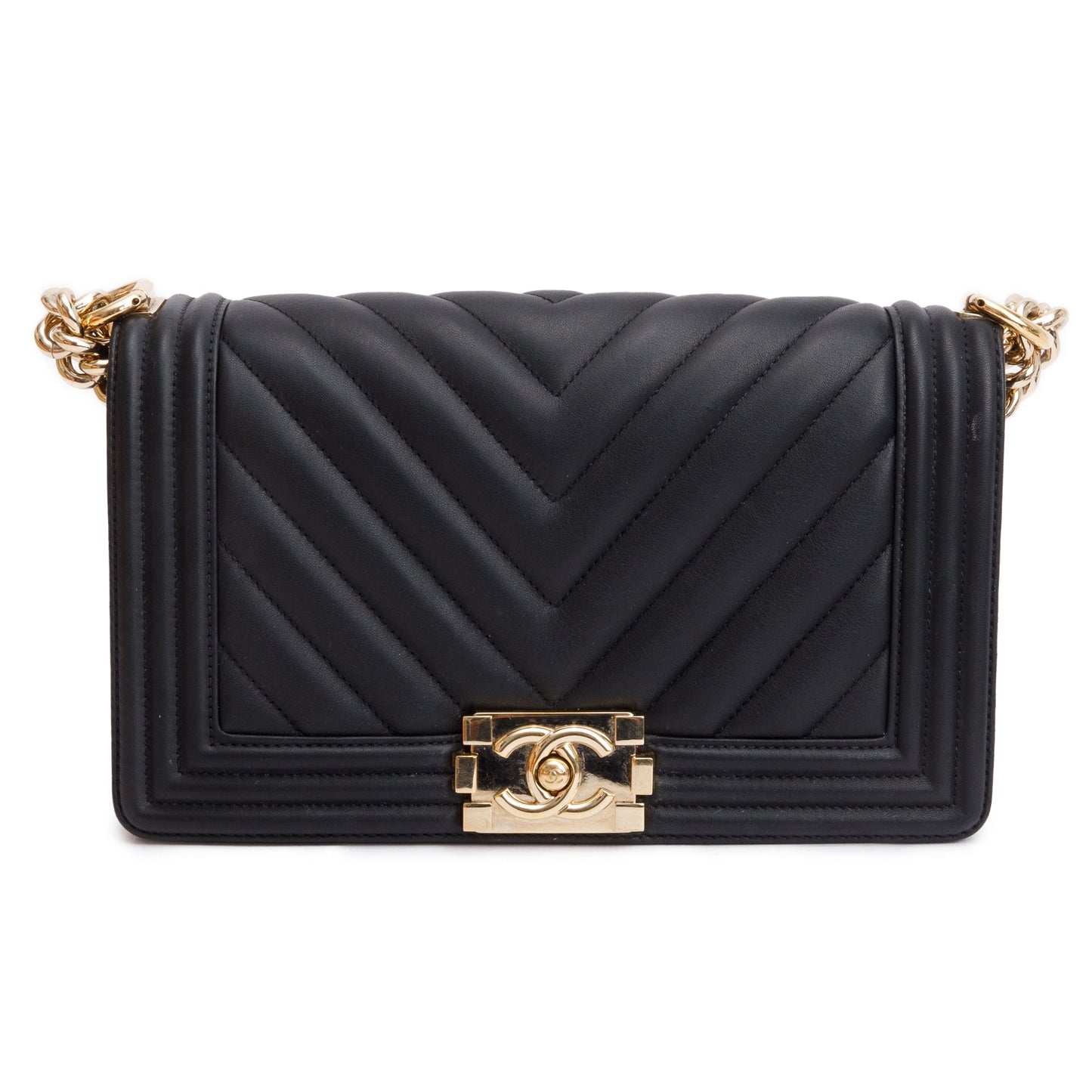 Chanel Chevron Quilted Boy Leather Lambskin Black Travel Bag
