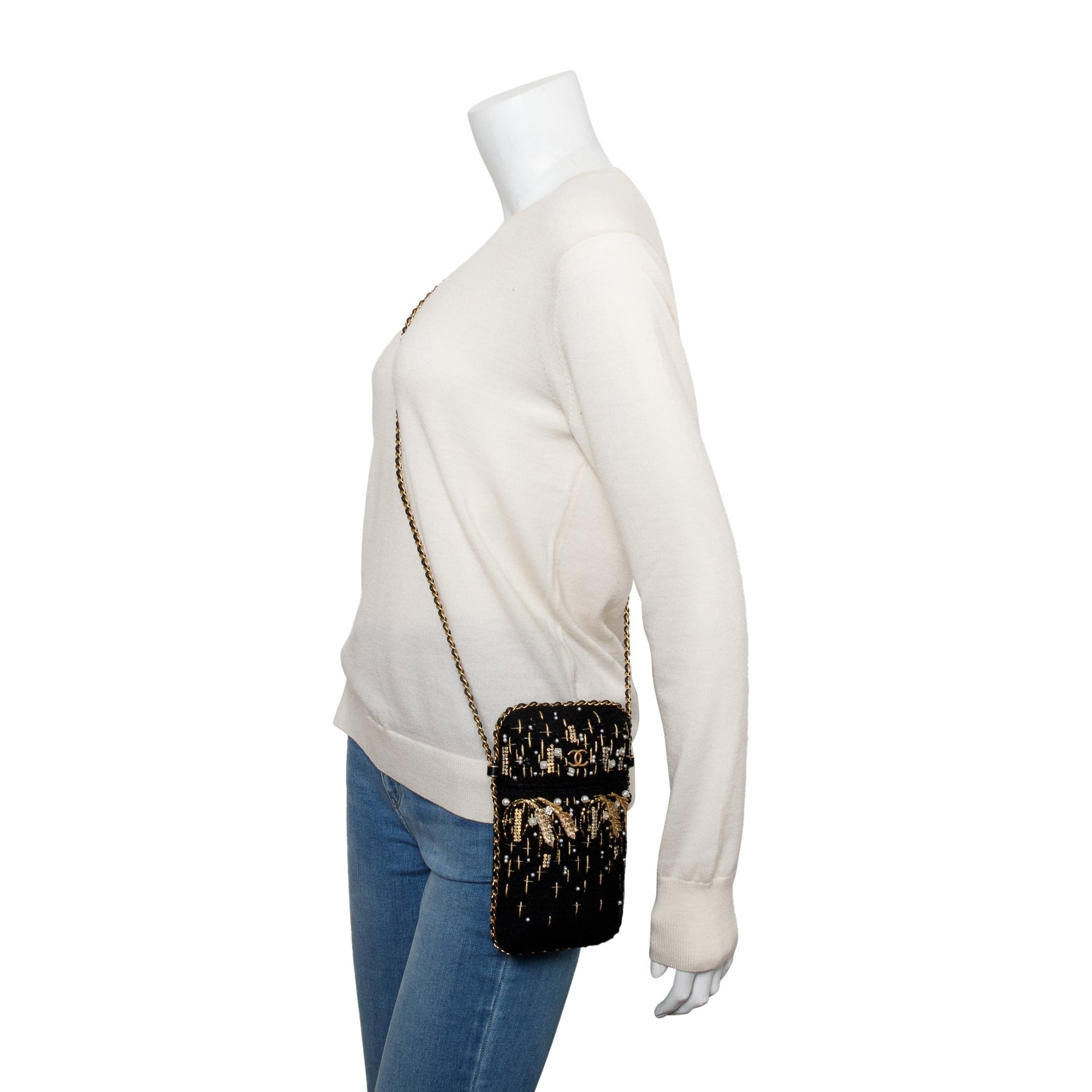 Chanel Jersey Faux Pearl & Crystal Black Travel Bag