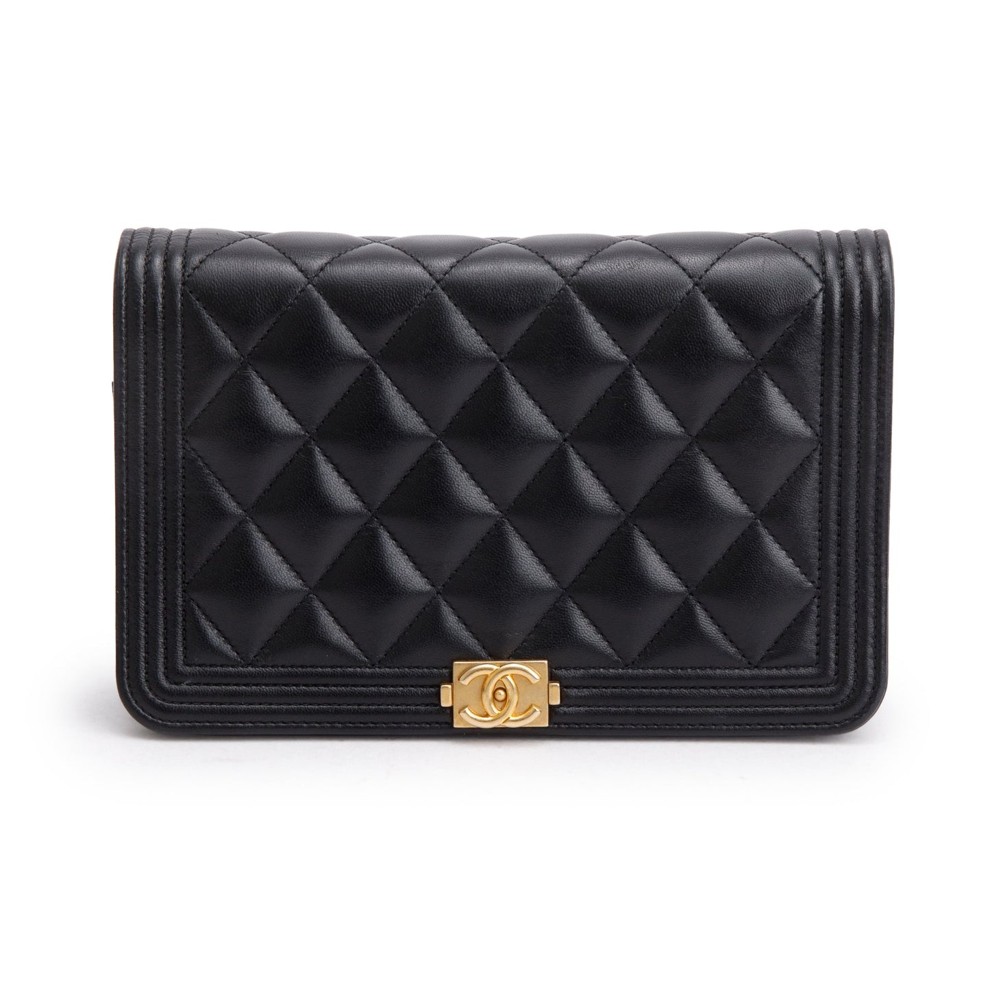 Chanel Boy on Leather Lambskin Black Wallet Case On Chain