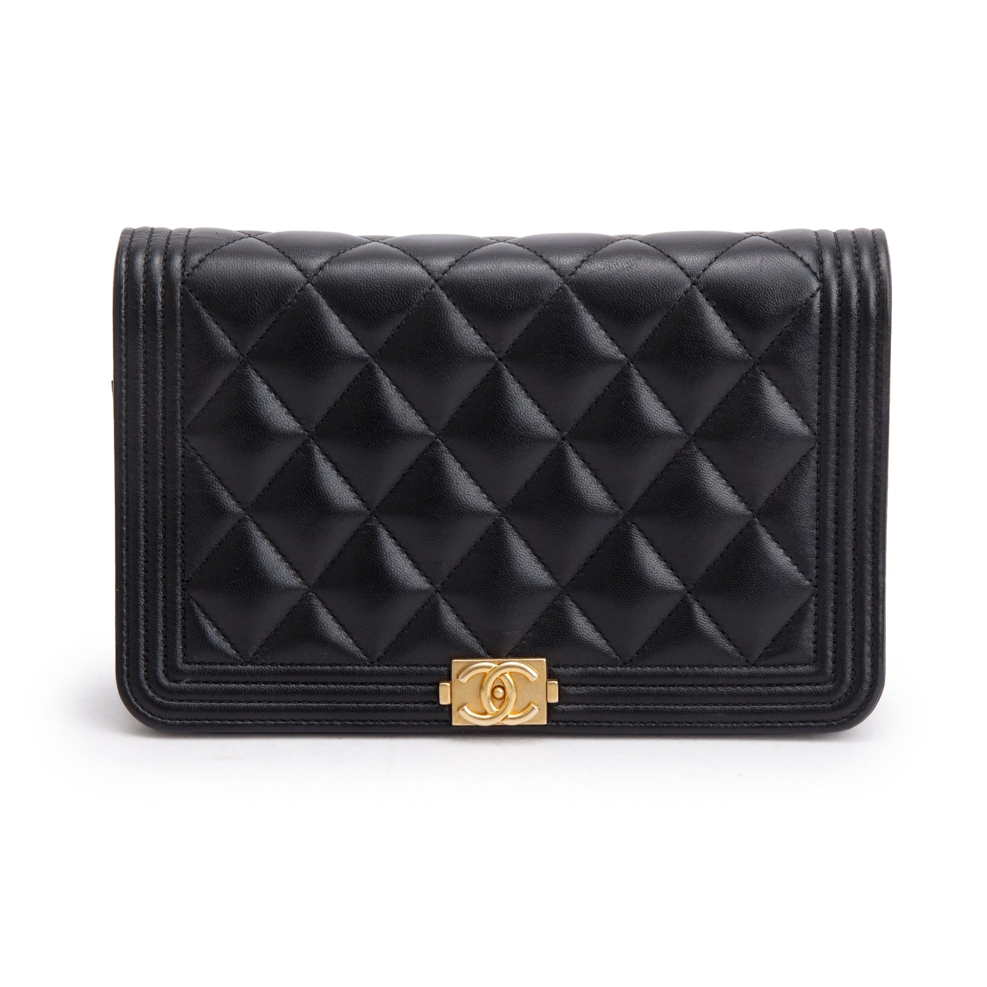 Chanel Boy on Leather Lambskin Black Wallet Case On Chain