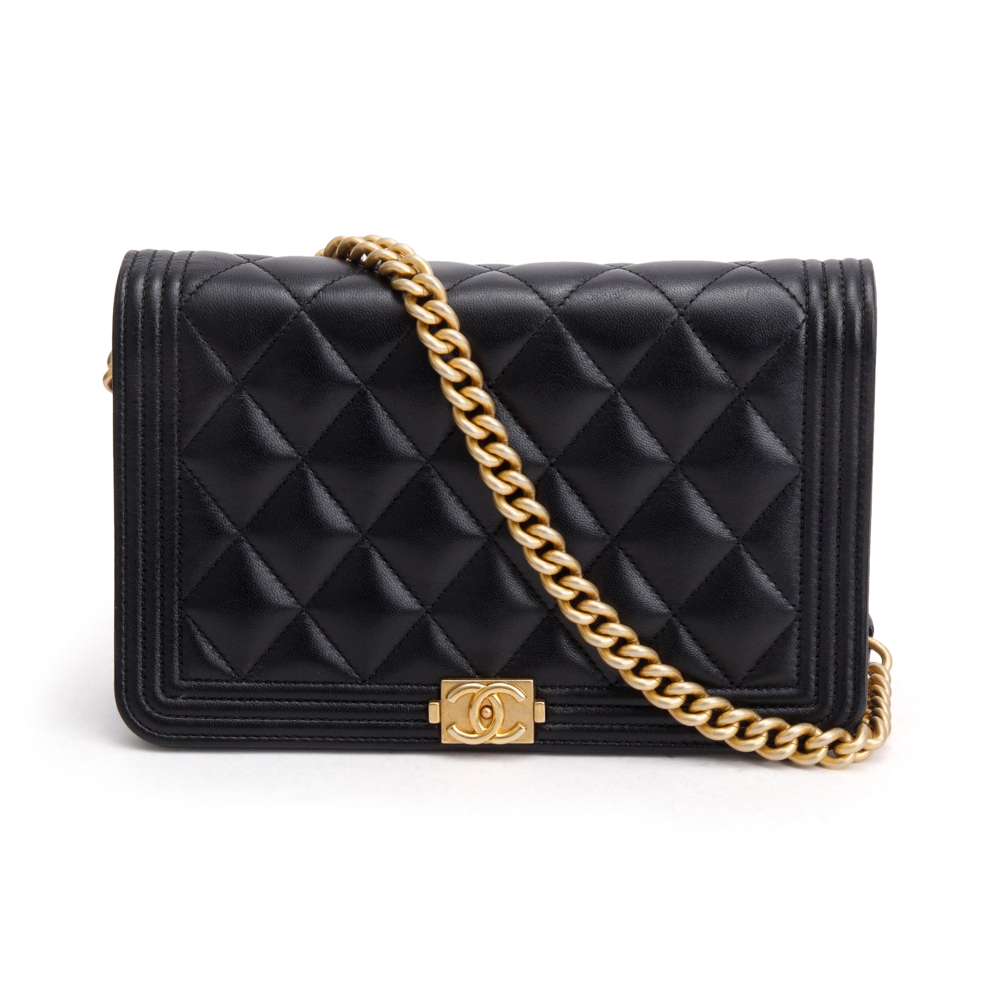 Chanel Boy on Leather Lambskin Black Wallet Case On Chain