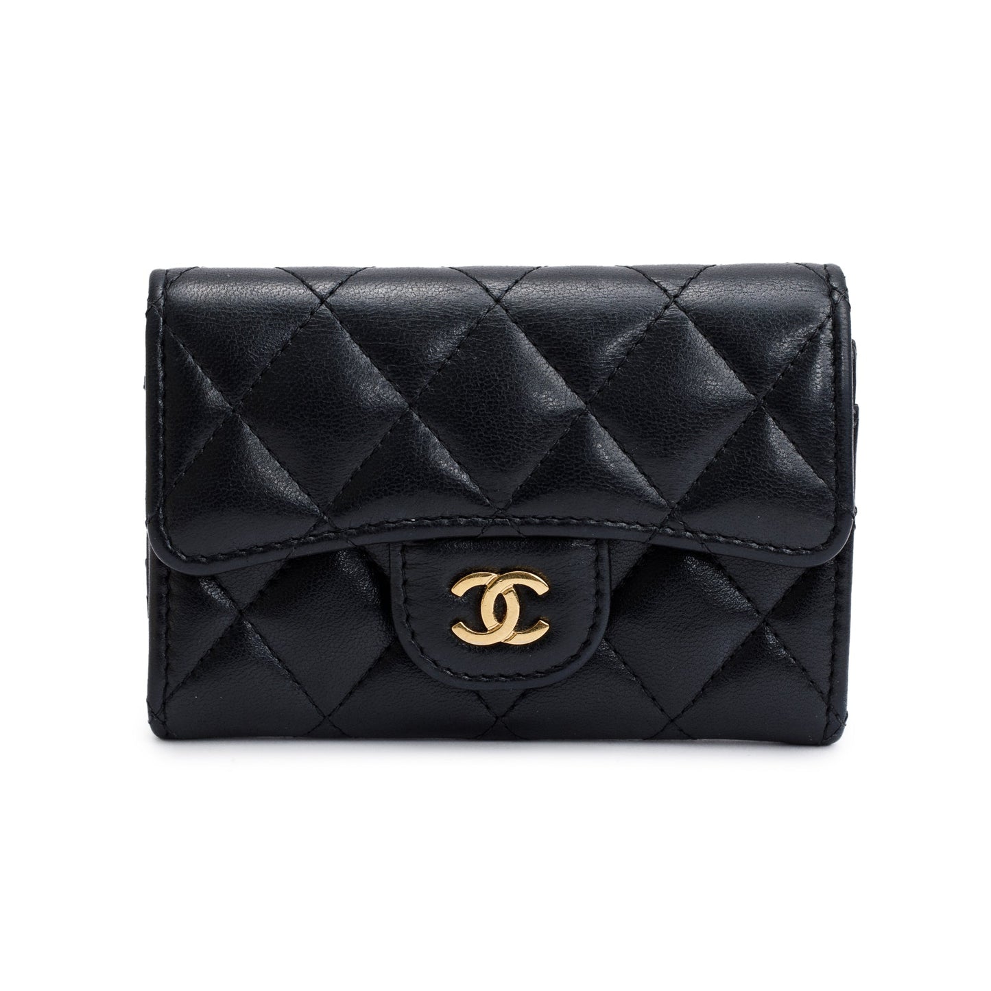 Chanel Classic Flap Card Holder Leather Lambskin Black Wallet Case