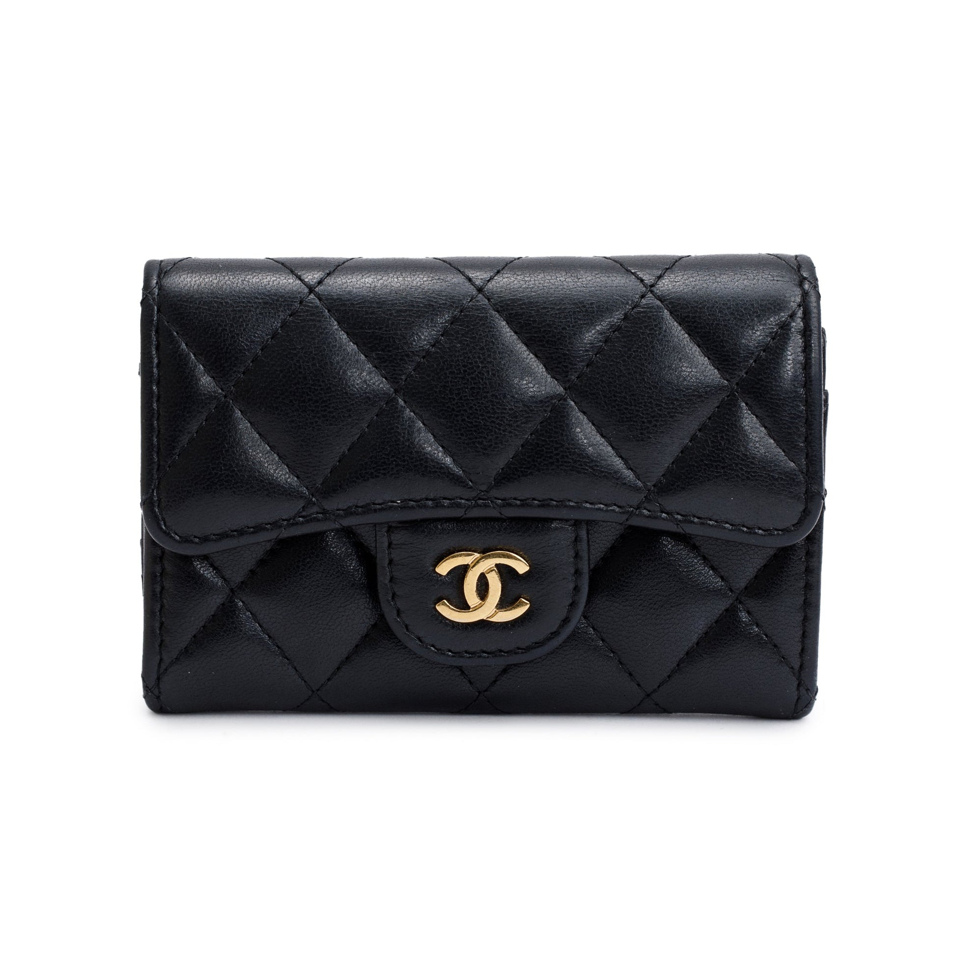 Chanel Classic Flap Card Holder Leather Lambskin Black Wallet Case