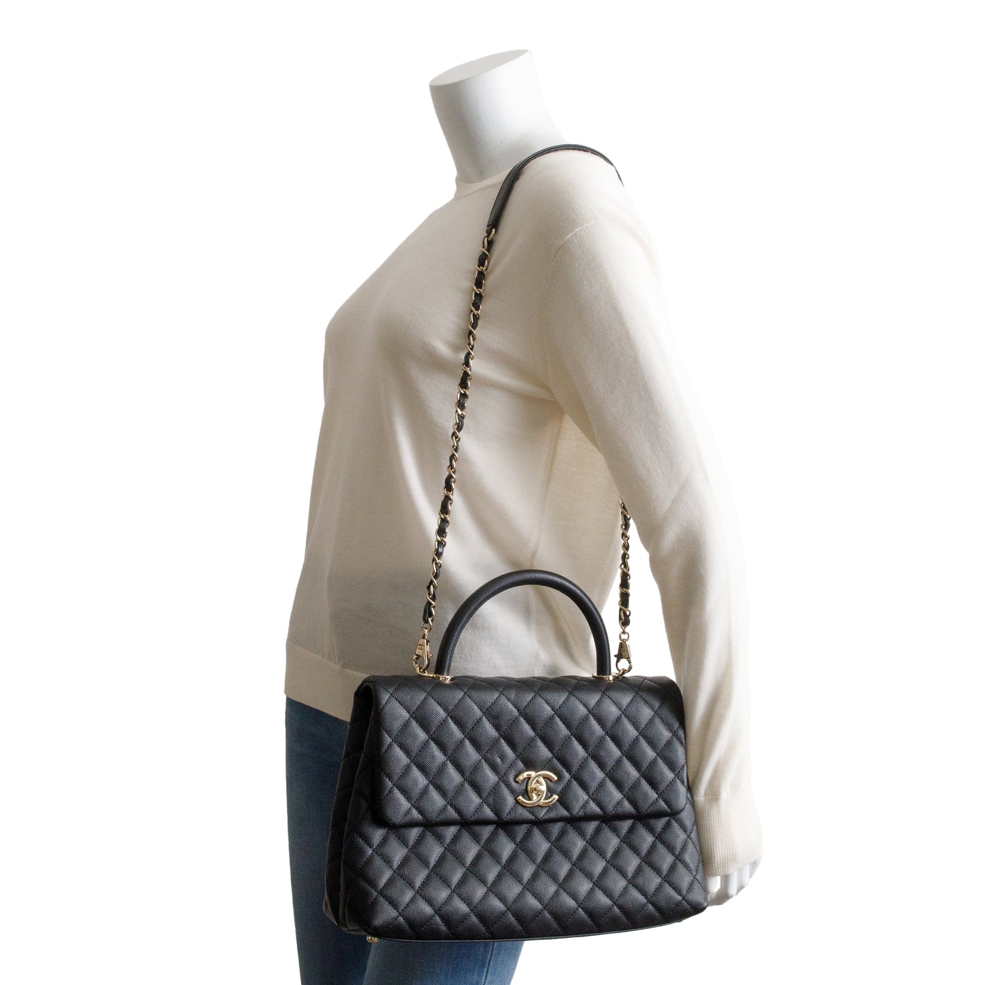 Chanel Quilted Caviar Maxi Top Handle Leather Black Travel Bag