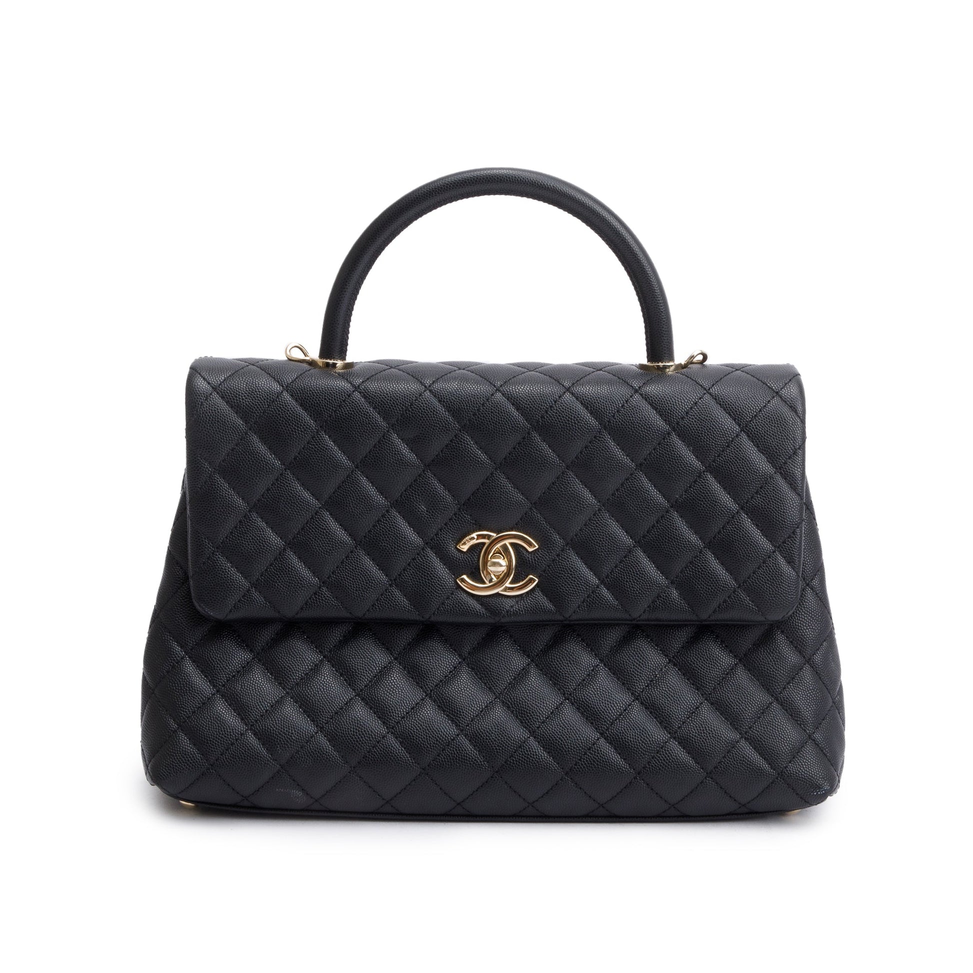Chanel Quilted Caviar Maxi Top Handle Leather Black Travel Bag