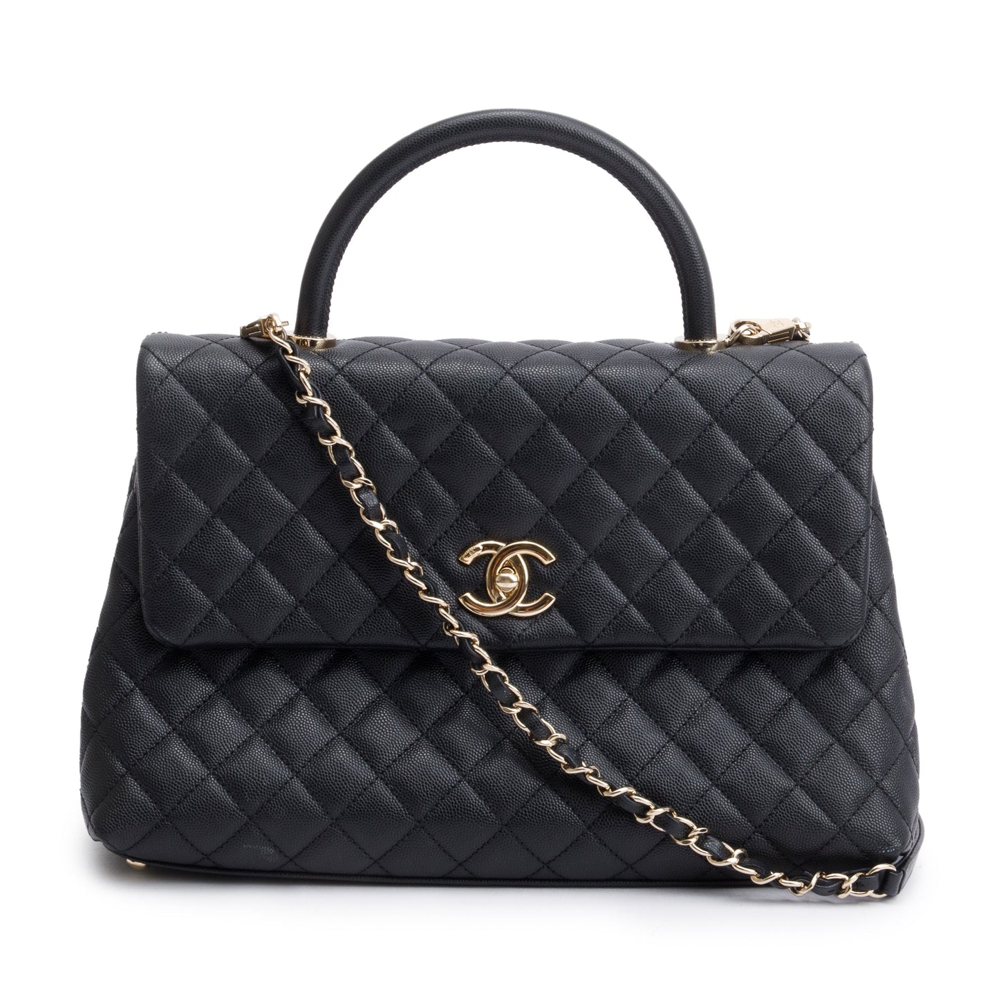 Chanel Quilted Caviar Maxi Top Handle Leather Black Travel Bag