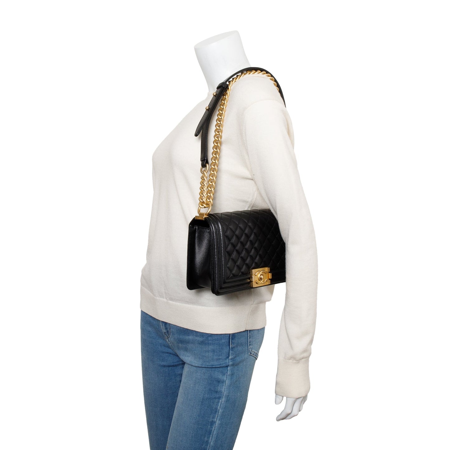 Chanel Quilted Caviar Boy Leather Black Travel Bag