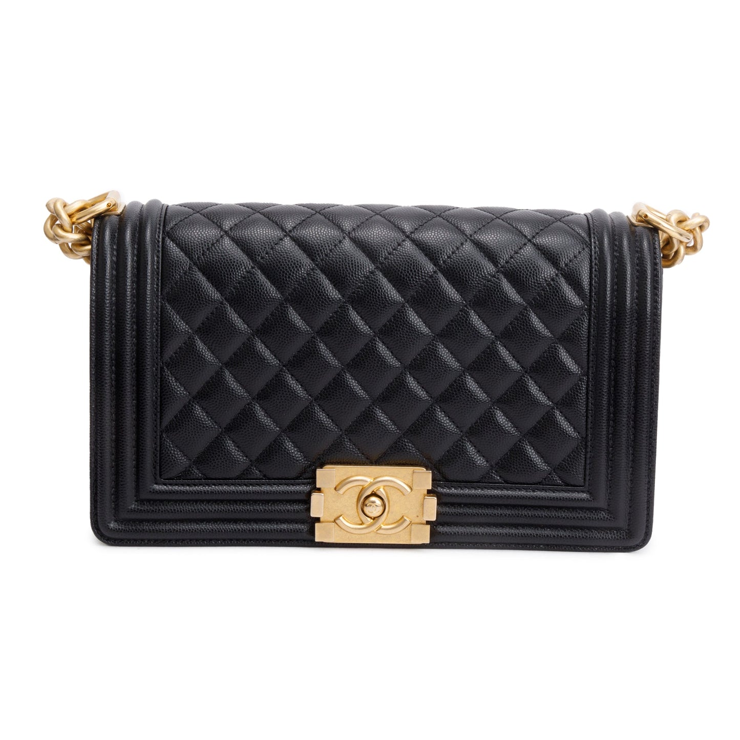 Chanel Quilted Caviar Boy Leather Black Travel Bag