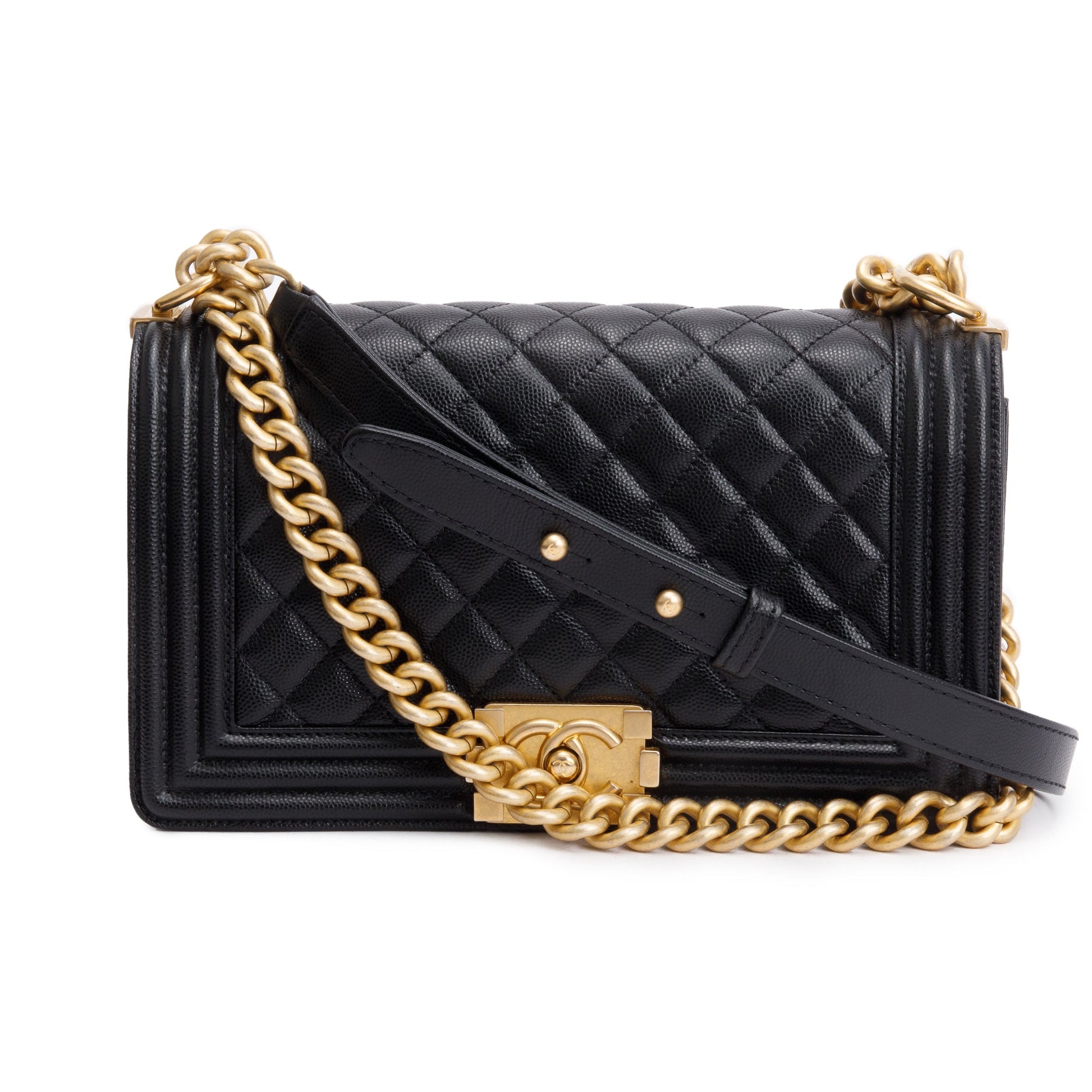 Chanel Quilted Caviar Boy Leather Black Travel Bag