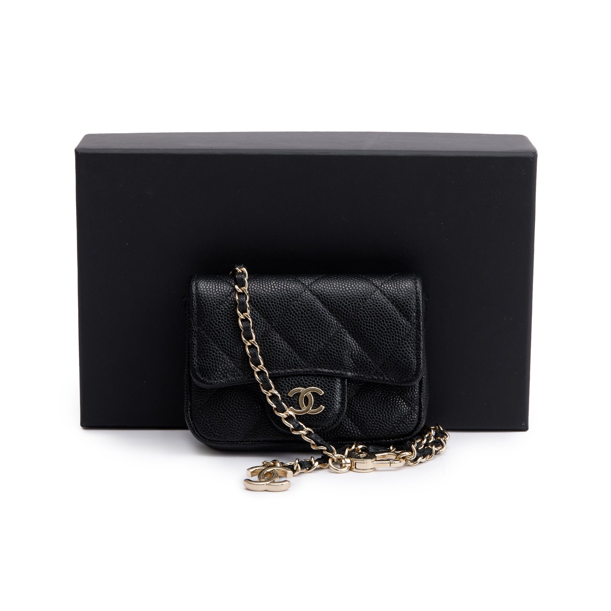 Chanel Quilted Caviar Belt Leather Black