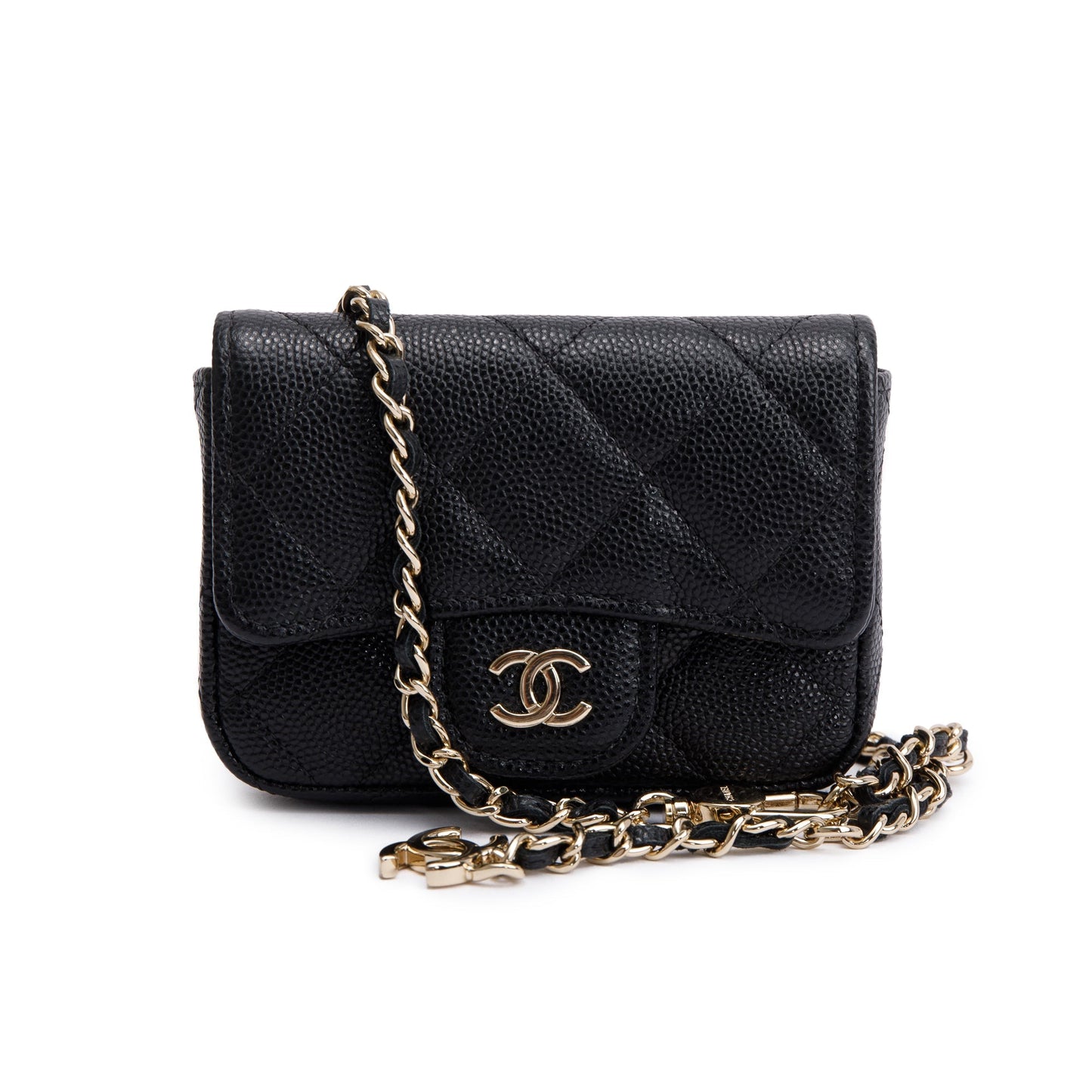 Chanel Quilted Caviar Belt Leather Black