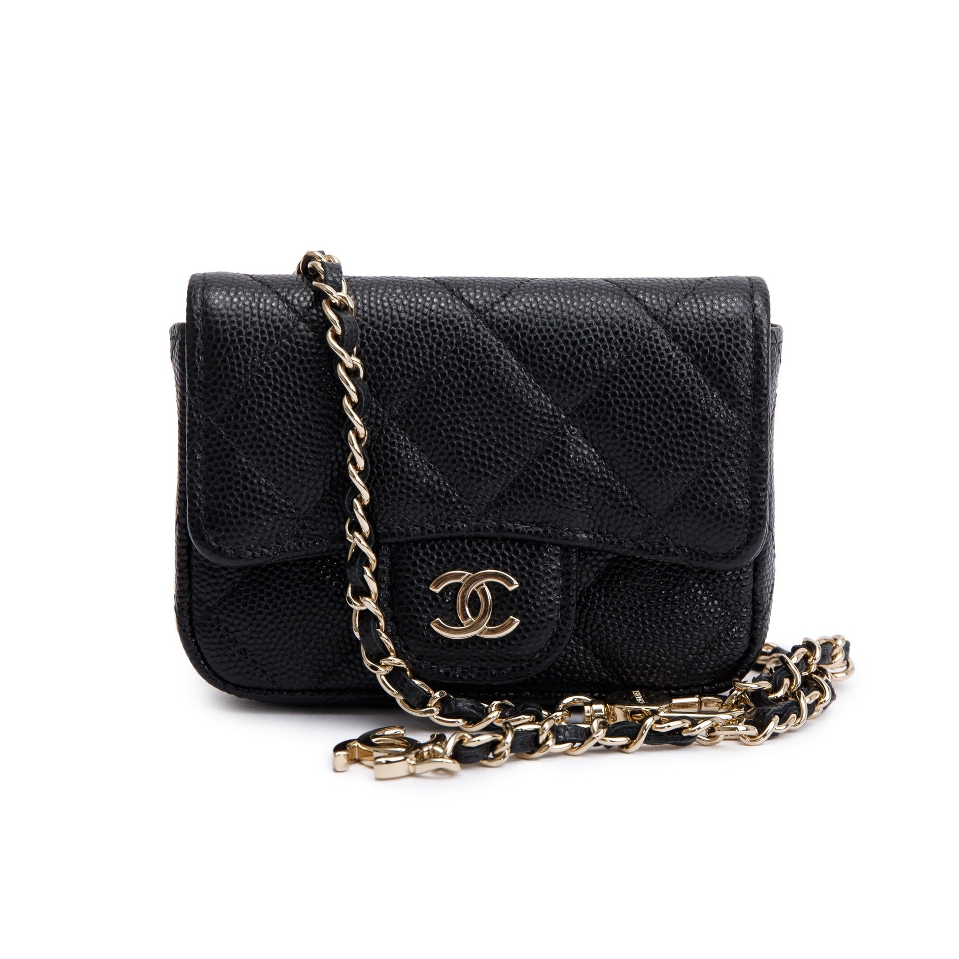 Chanel Quilted Caviar Belt Leather Black