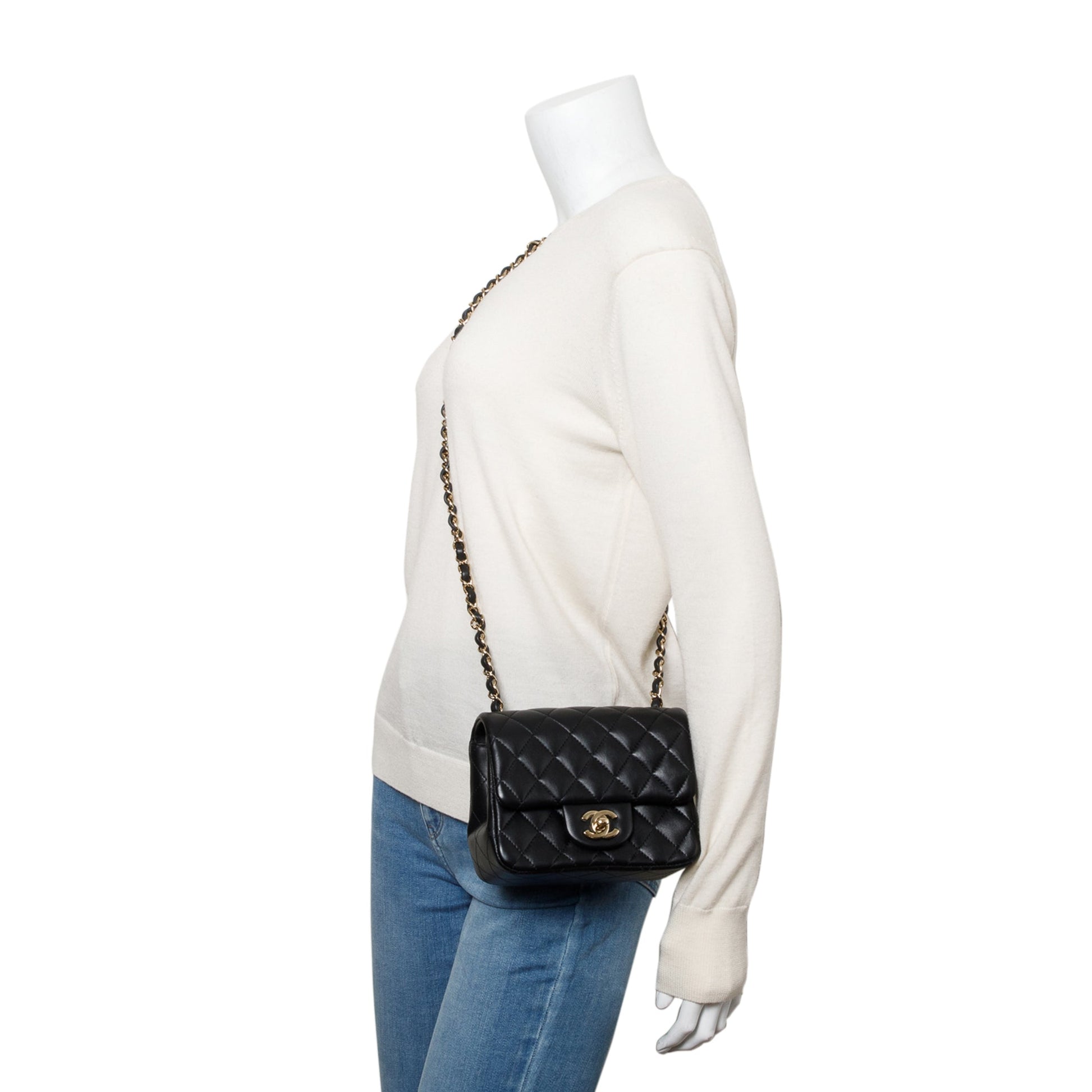 Chanel Quilted Classic Square Flap Leather Lambskin Black Travel Bag