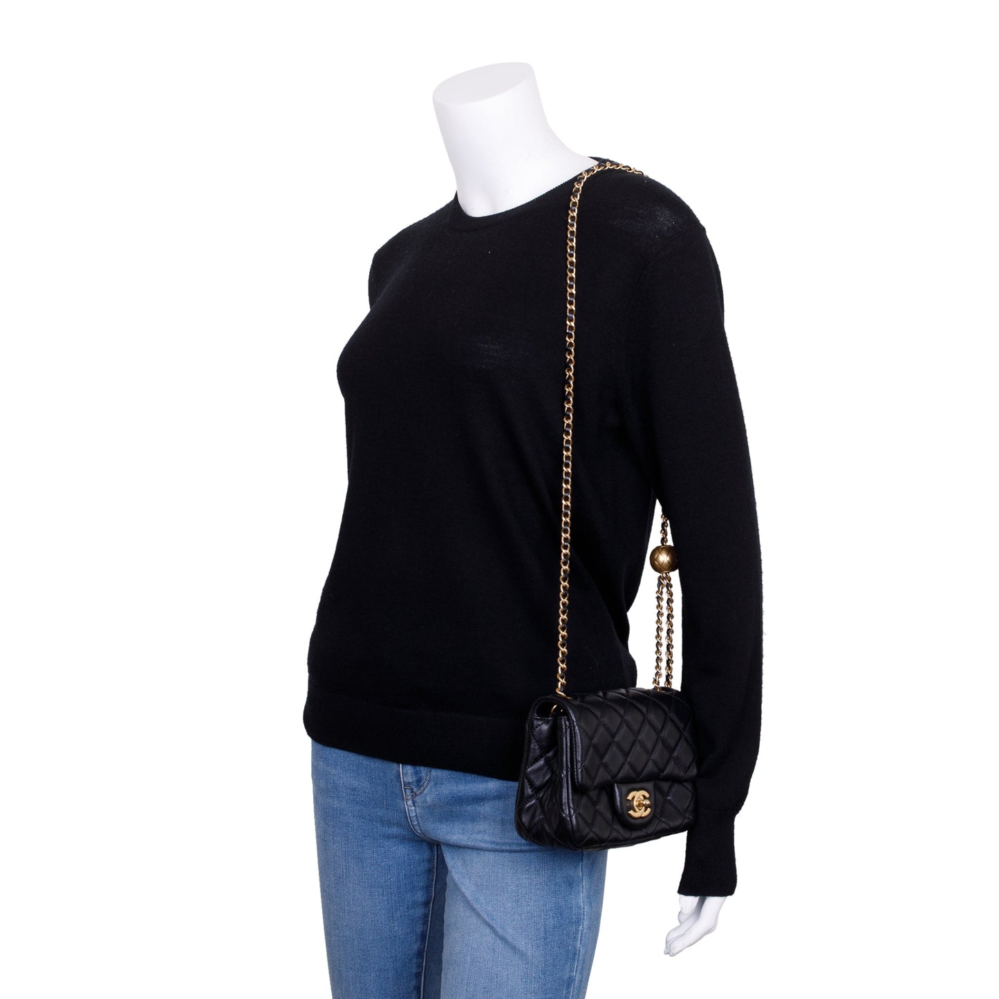 Chanel Quilted Pearl Crush Square Flap Lambskin Black Travel Bag