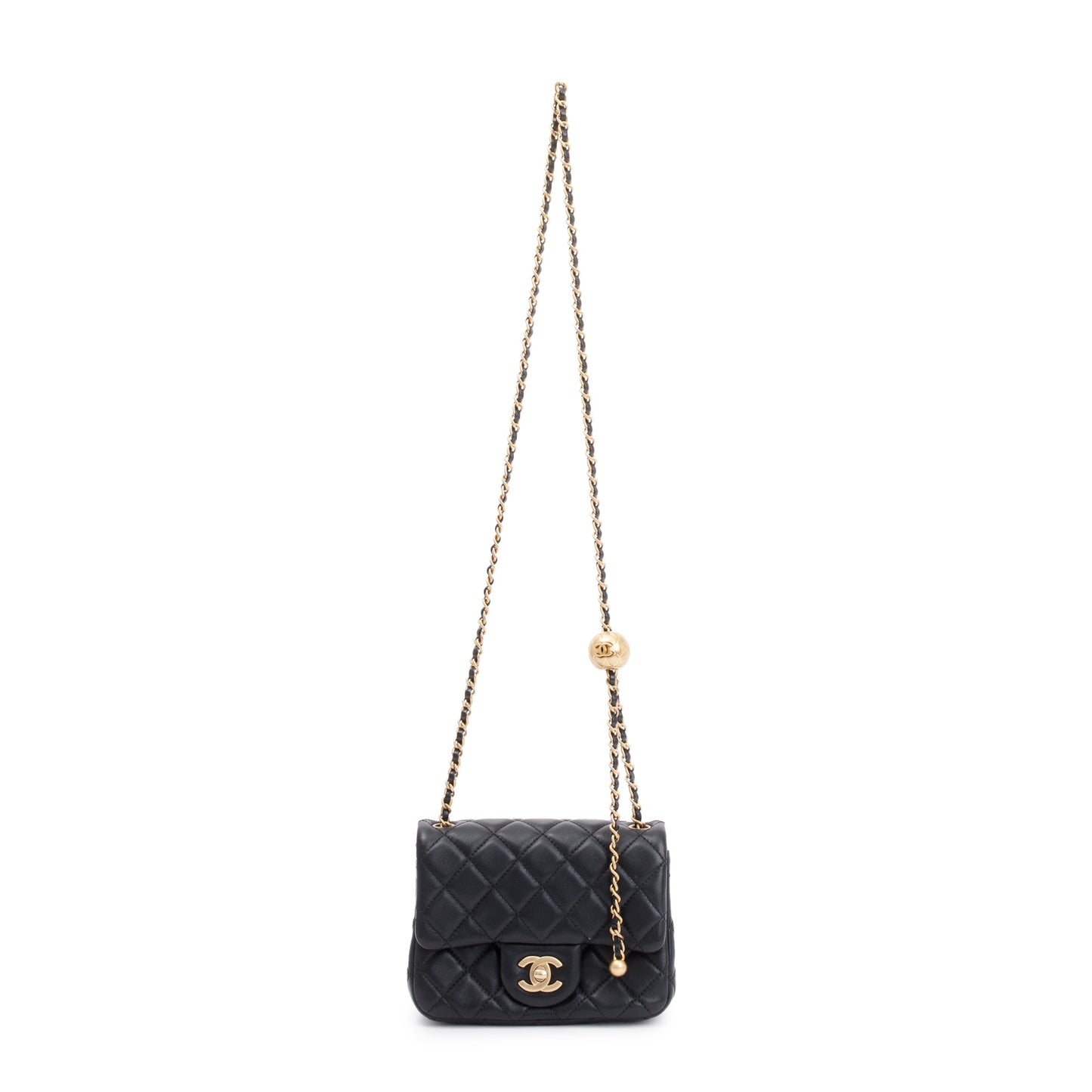 Chanel Quilted Pearl Crush Square Flap Lambskin Black Travel Bag