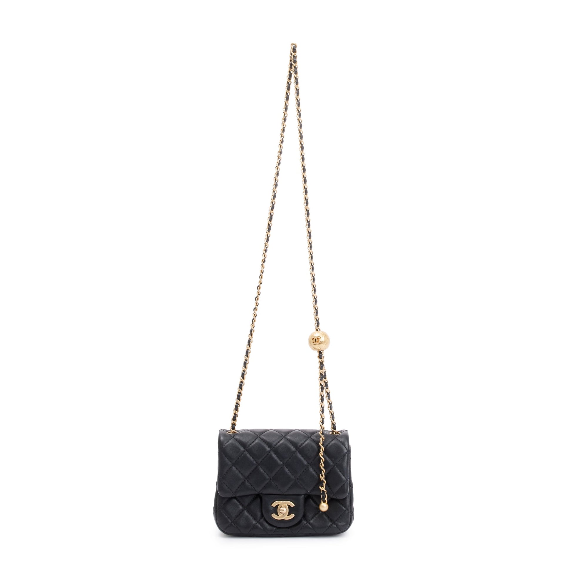 Chanel Quilted Pearl Crush Square Flap Lambskin Black Travel Bag