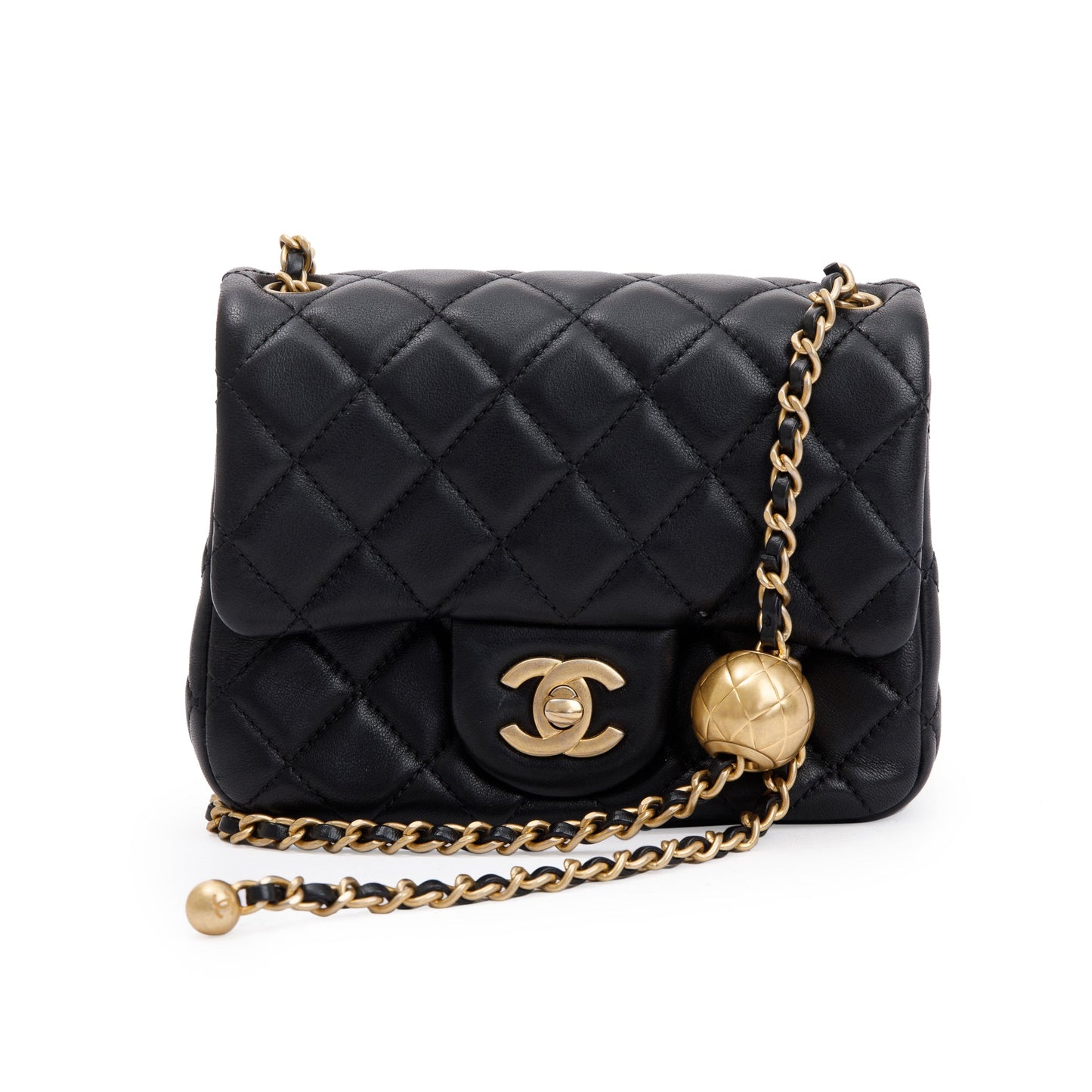 Chanel Quilted Pearl Crush Square Flap Lambskin Black Travel Bag