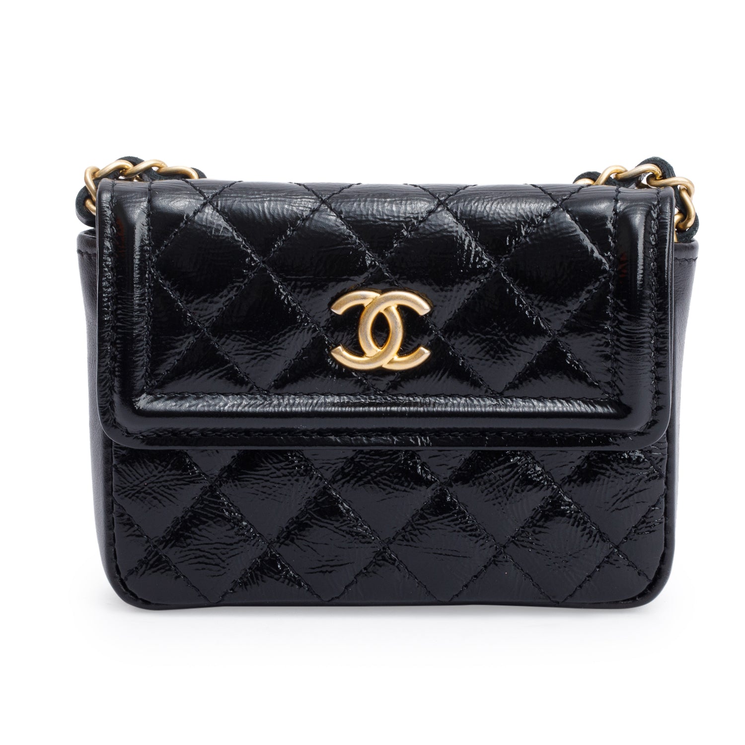 Chanel Quilted Shiny Aged Belt Leather Calfskin Black