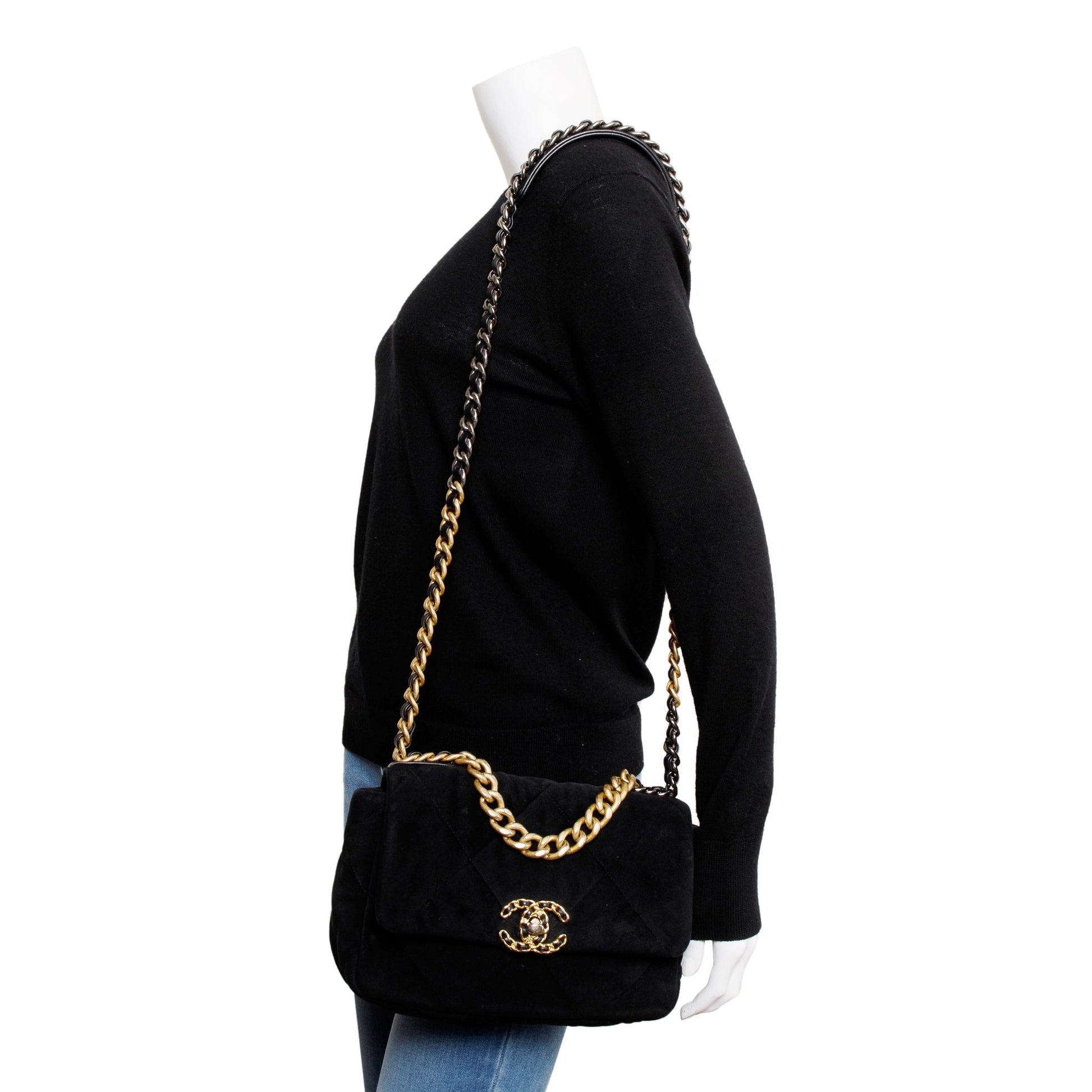 Louis Vuitton Chanel Velvet 19 Flap Black Travel Bag