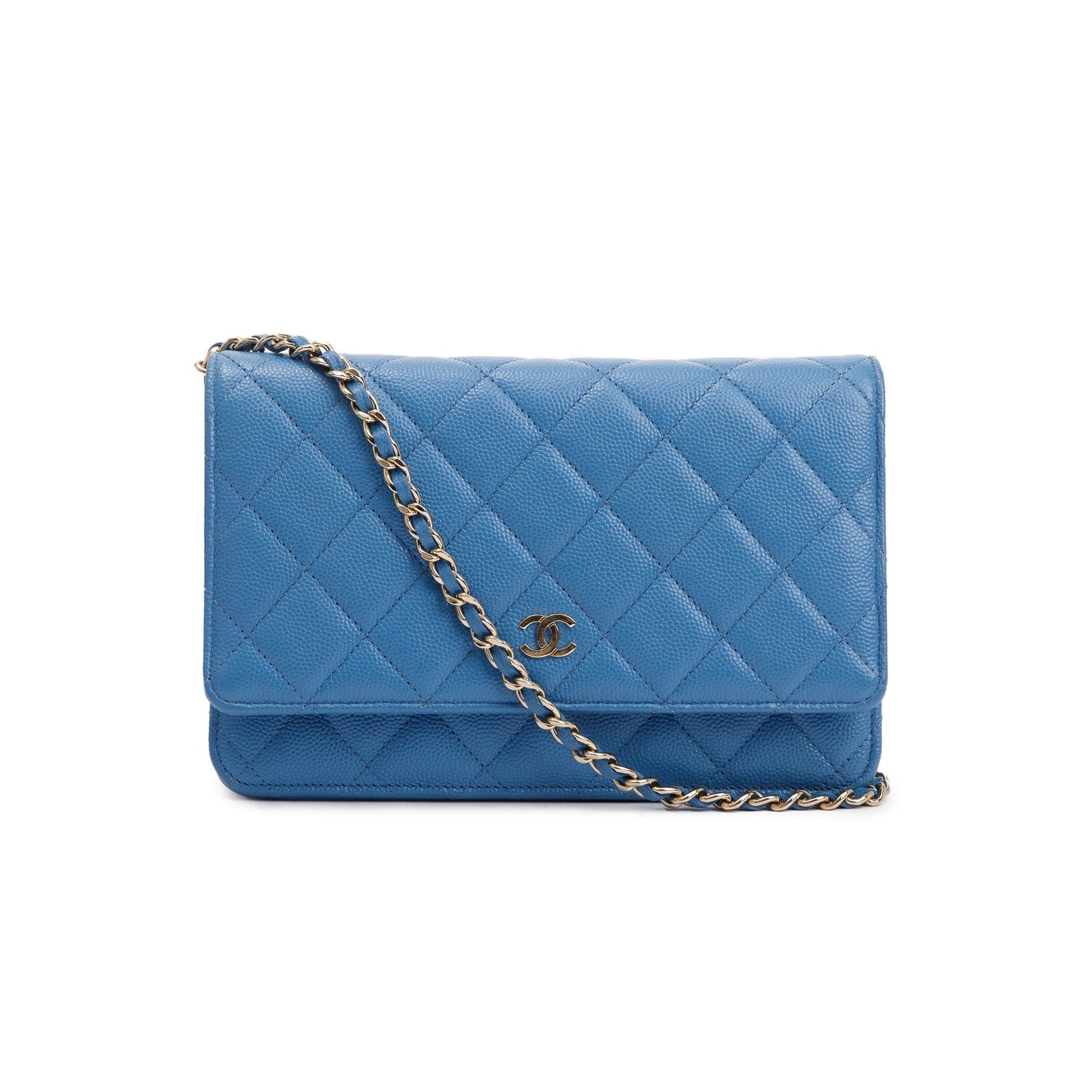 Chanel Caviar Classic on Leather Blue Wallet Case