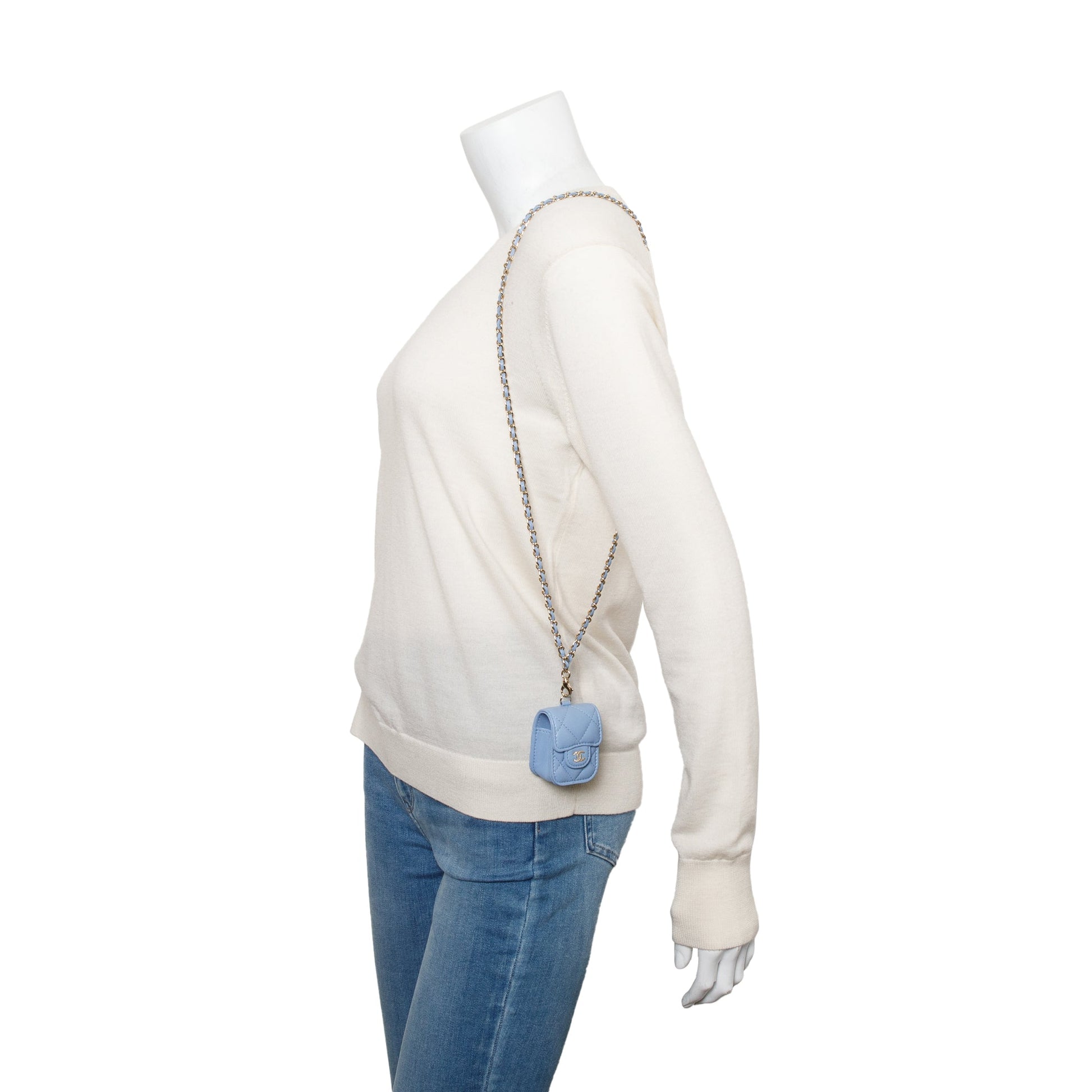 Chanel Quilted Airpods Flap on Leather Lambskin Blue Travel Bag